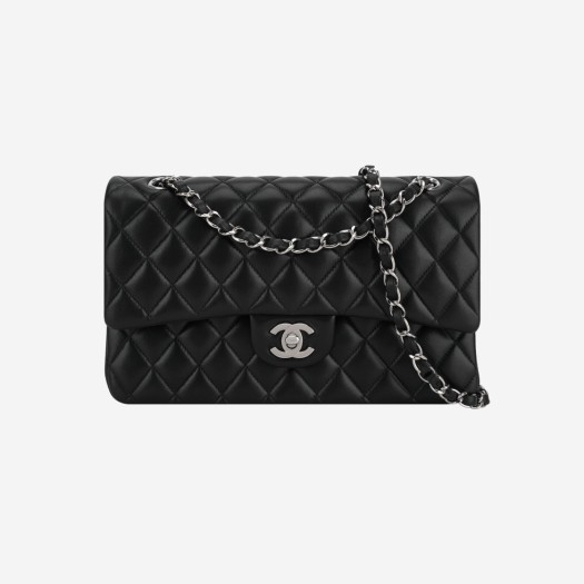 Chanel Medium Classic Handbag Lambskin & Silver Black
