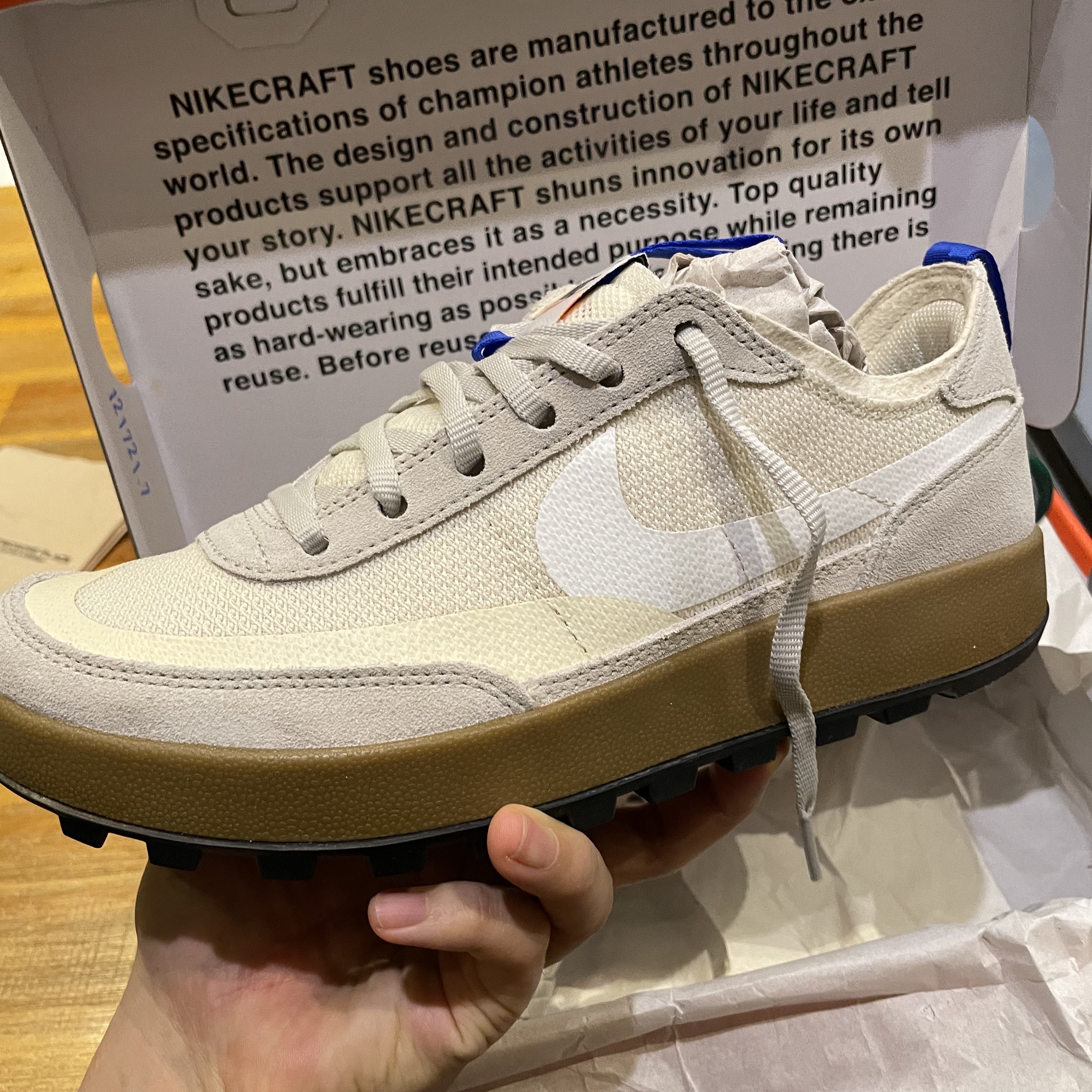 Nike x Tom Sachs General Purpose Shoe Light Cream, Nike x Travis Scott Air Max 1 Cact.us Brown 착용 스타일 - 3