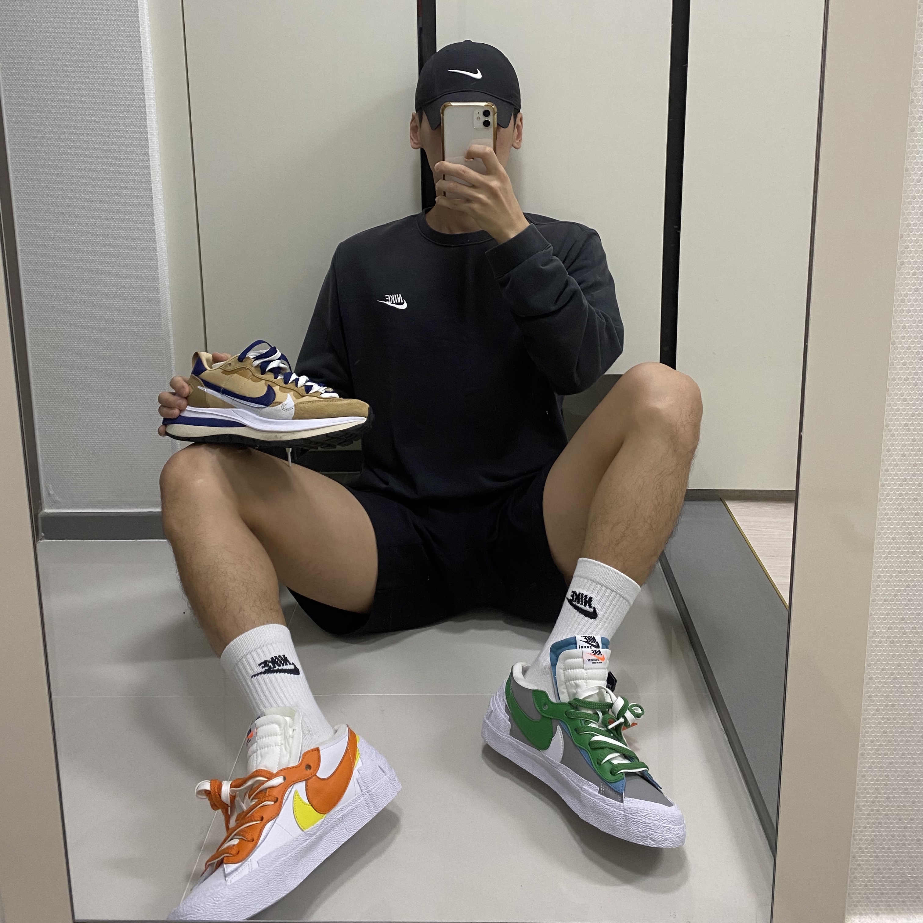 Nike x Sacai Blazer Low Classic Green, Nike x Sacai Blazer Low Magma Orange 착용 스타일