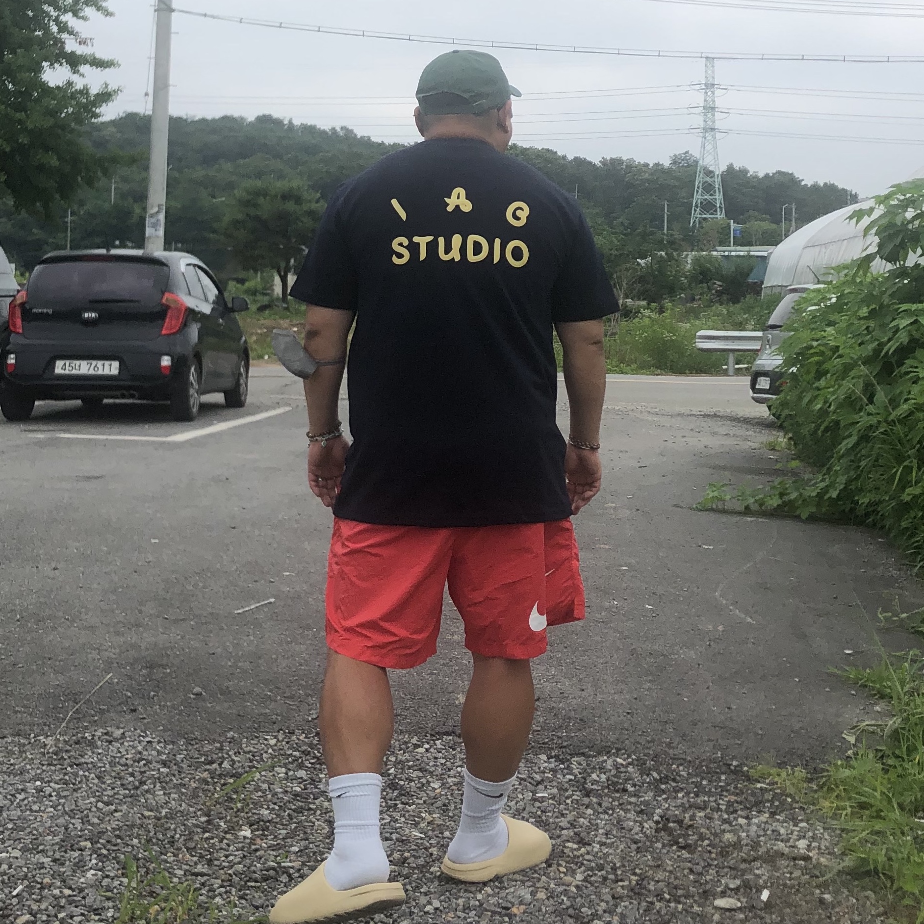 IAB Studio x Ottogi Mayonnaise 50th Anniversary T-Shirt Navy, Nike x Stussy Water Shorts Habanero Red 착용 스타일