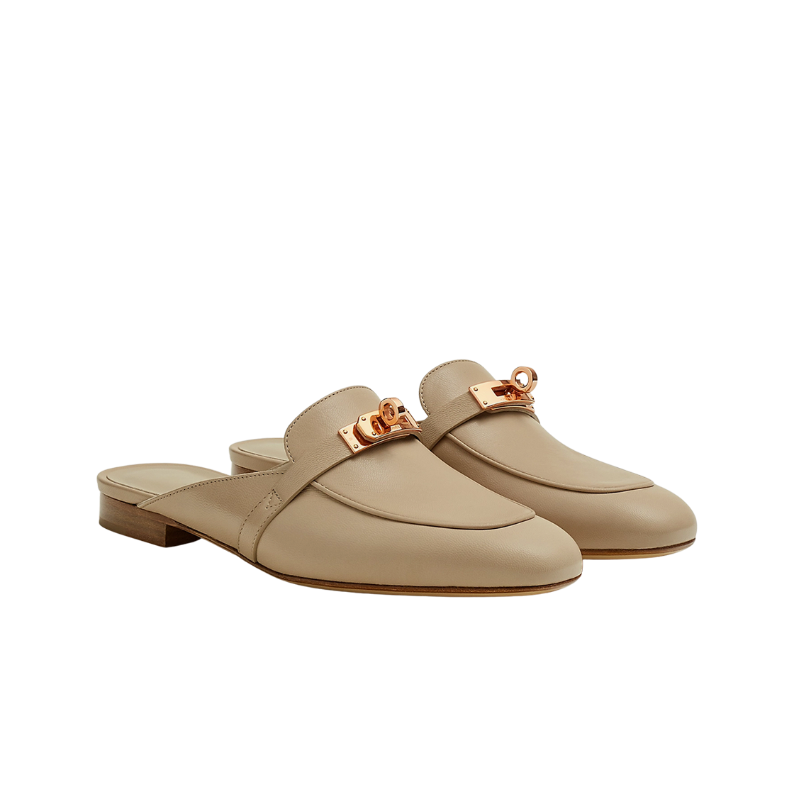 (W) 에르메스 오즈 뮬 고트스킨 & 로즈 골드 하드웨어 블랑 곰므((W) Hermes Oz Mule Goatskin & Rose Gold Blanc Gomme) - 2