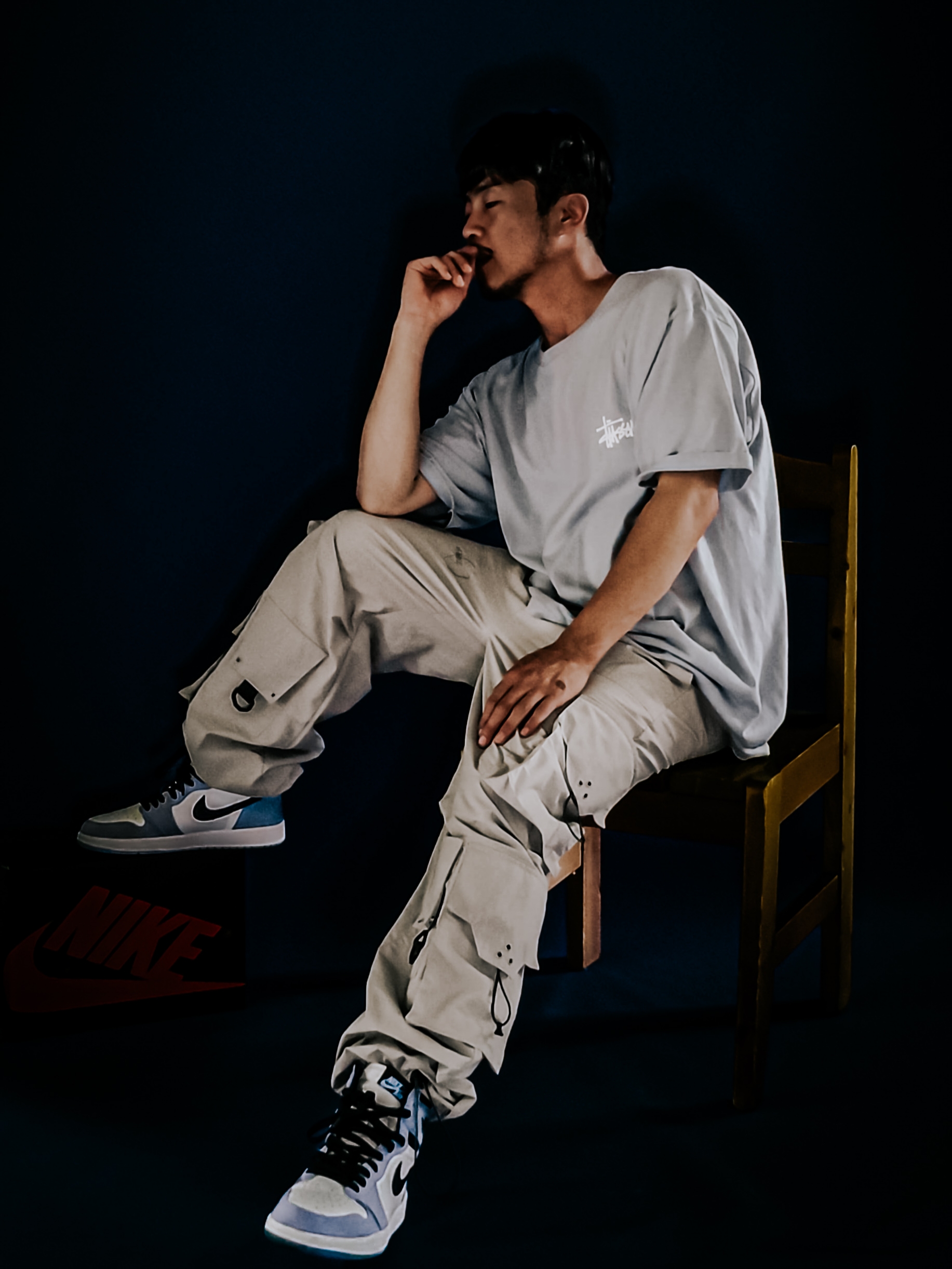 Jordan 1 Retro High OG University Blue, Stussy Basic Stussy T-Shirt Steel 2021 착용 스타일 - 1