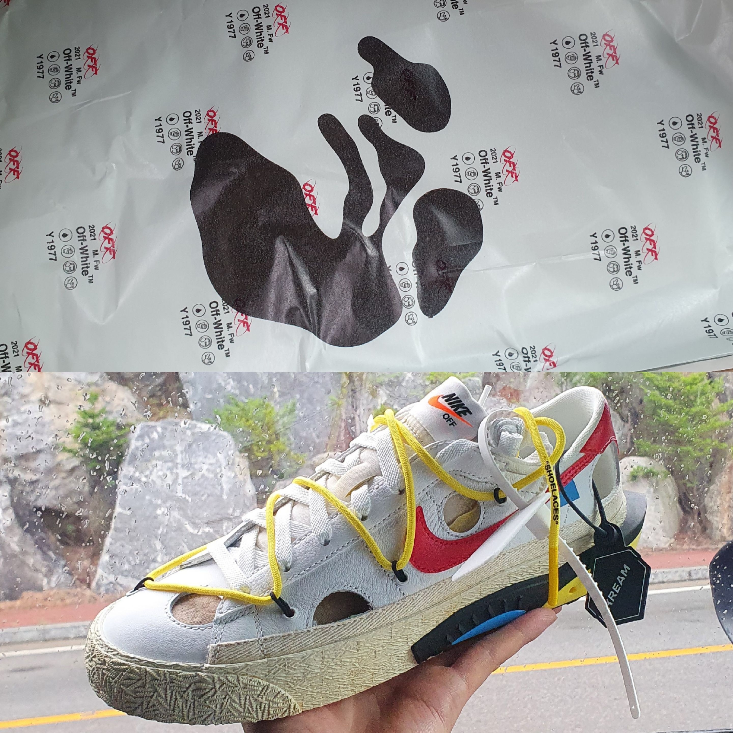 Nike x Off-White Blazer Low '77 White and University Red 착용 스타일
