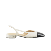 (W) Chanel Slingbacks Lambskin Patent Calfskin & White Black