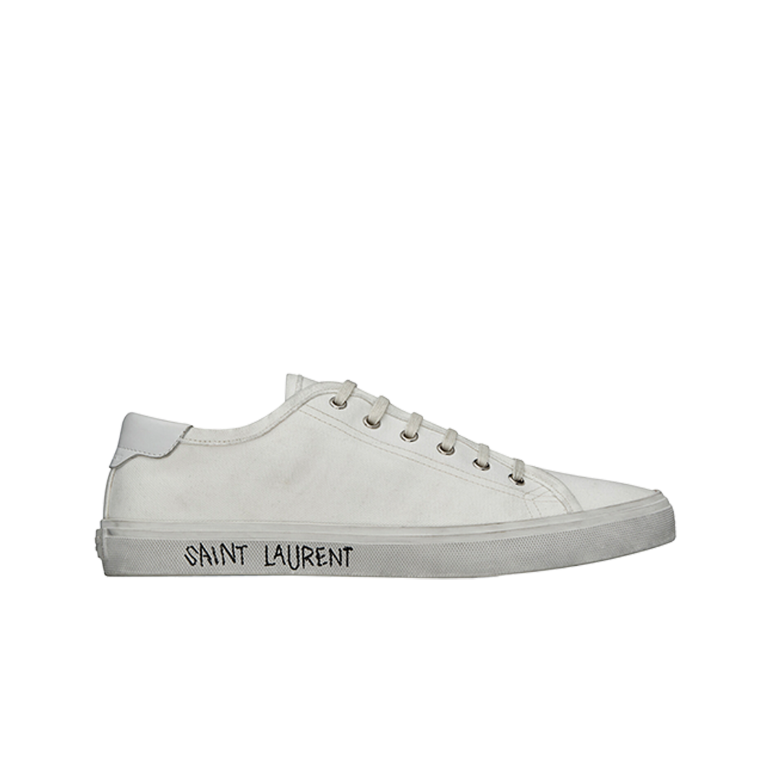 (W) 생로랑 캔버스 레더 말리부 스니커즈 옵틱 화이트((W) Saint Laurent Malibu Sneakers in Canvas and Leather Optic White)