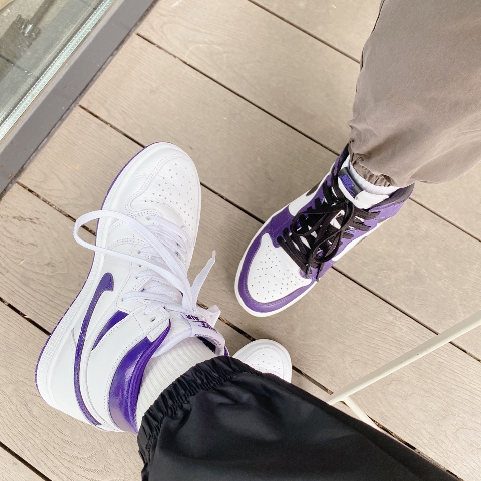 Jordan 1 Retro High OG Court Purple 2020, (W) Jordan 1 High OG Court Purple 착용 스타일 - 1