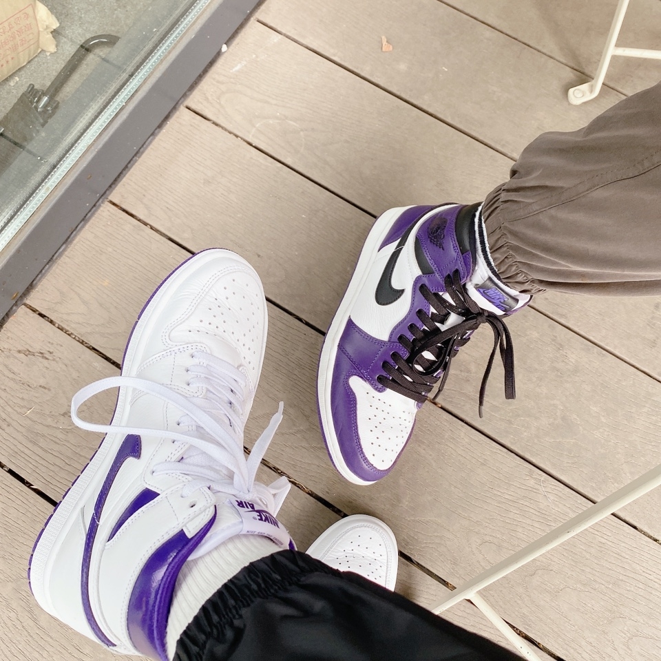 Jordan 1 Retro High OG Court Purple 2020, (W) Jordan 1 High OG Court Purple 착용 스타일 - 2