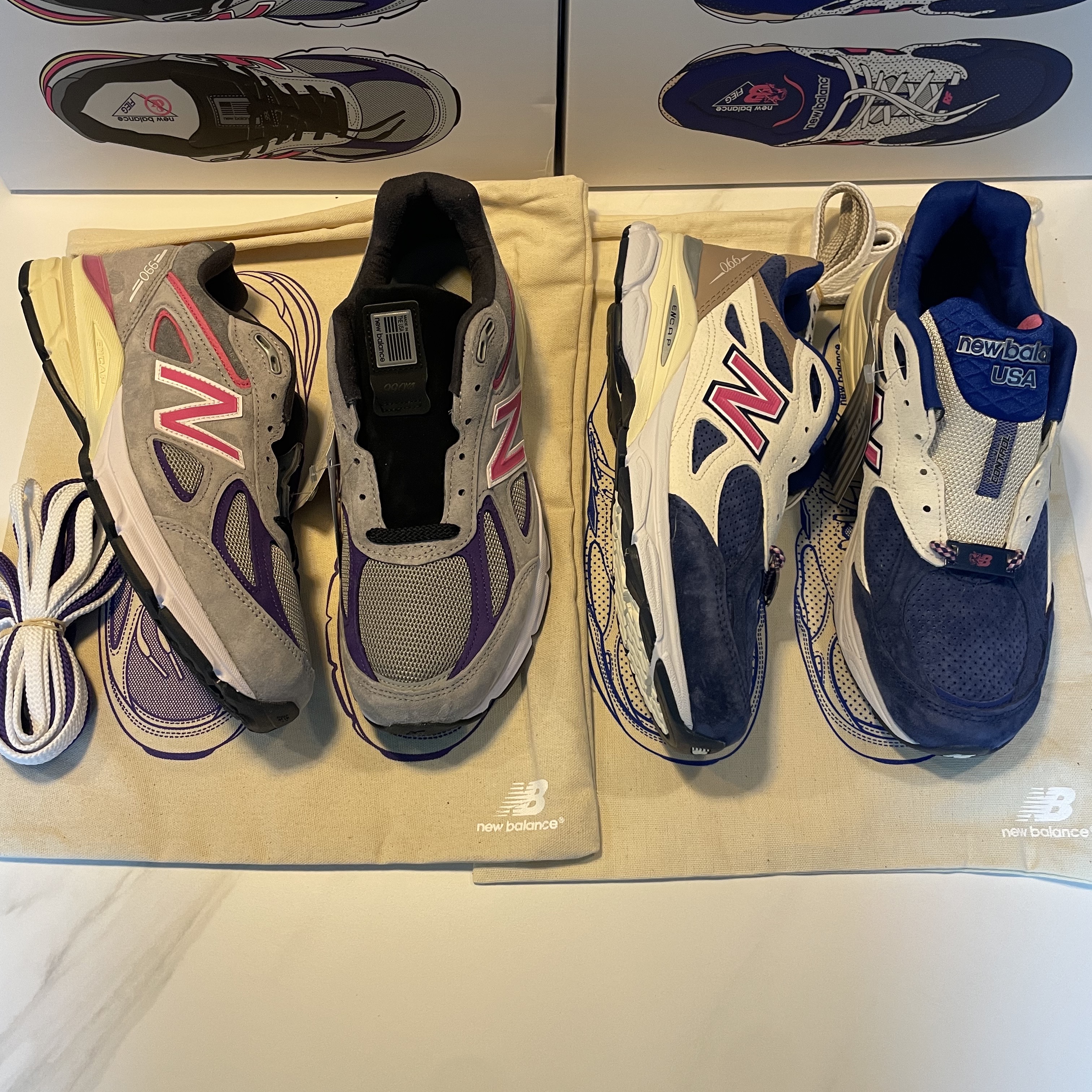 New Balance x Kith x United Arrows & Sons 990v4 Made in USA Grey Pink, New Balance x Kith 990v3 Made in USA Daytona 착용 스타일 - 2