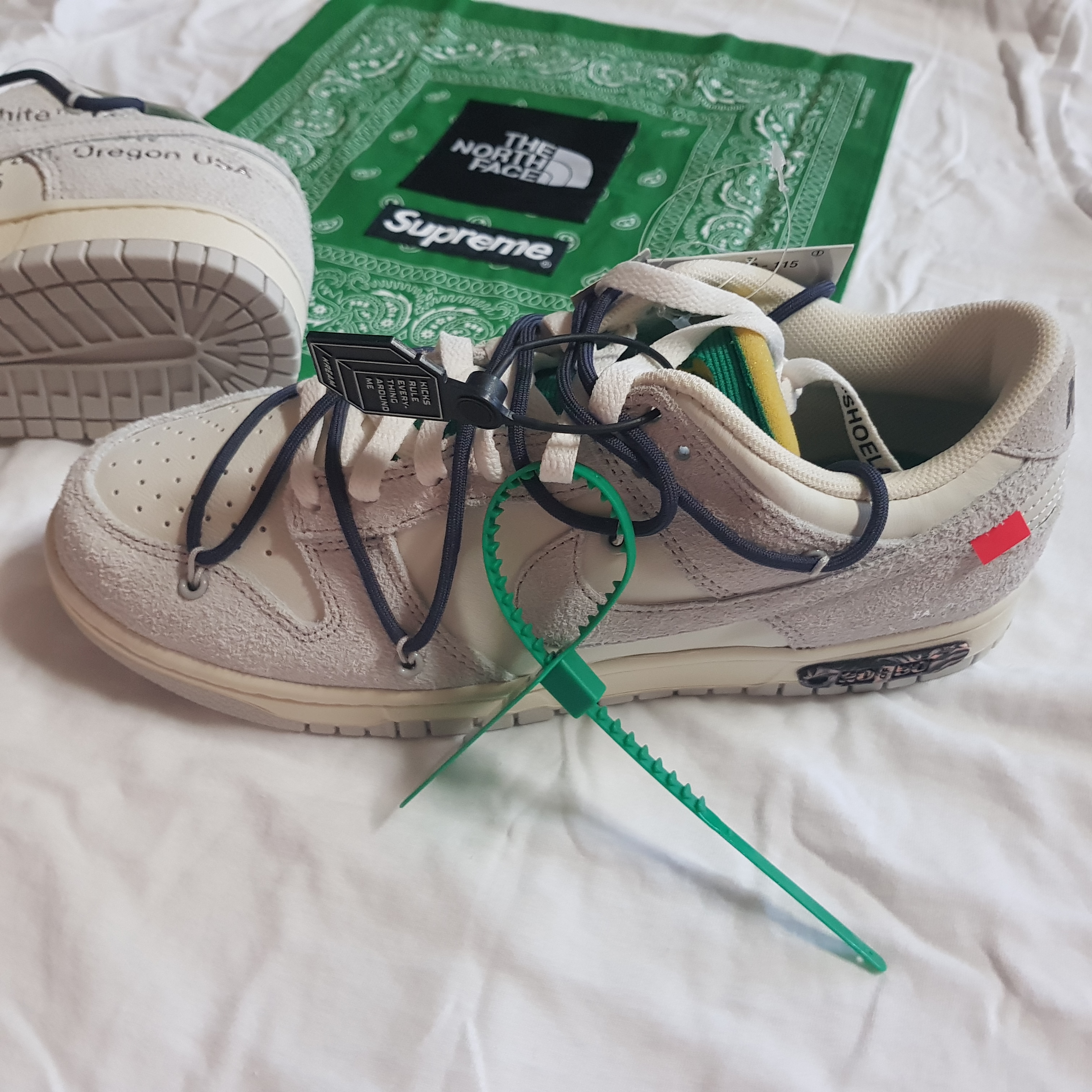 Nike x Off-White Dunk Low The 50 - Lot 20, Supreme x The North Face Bandana T-Shirt White - 22SS 착용 스타일