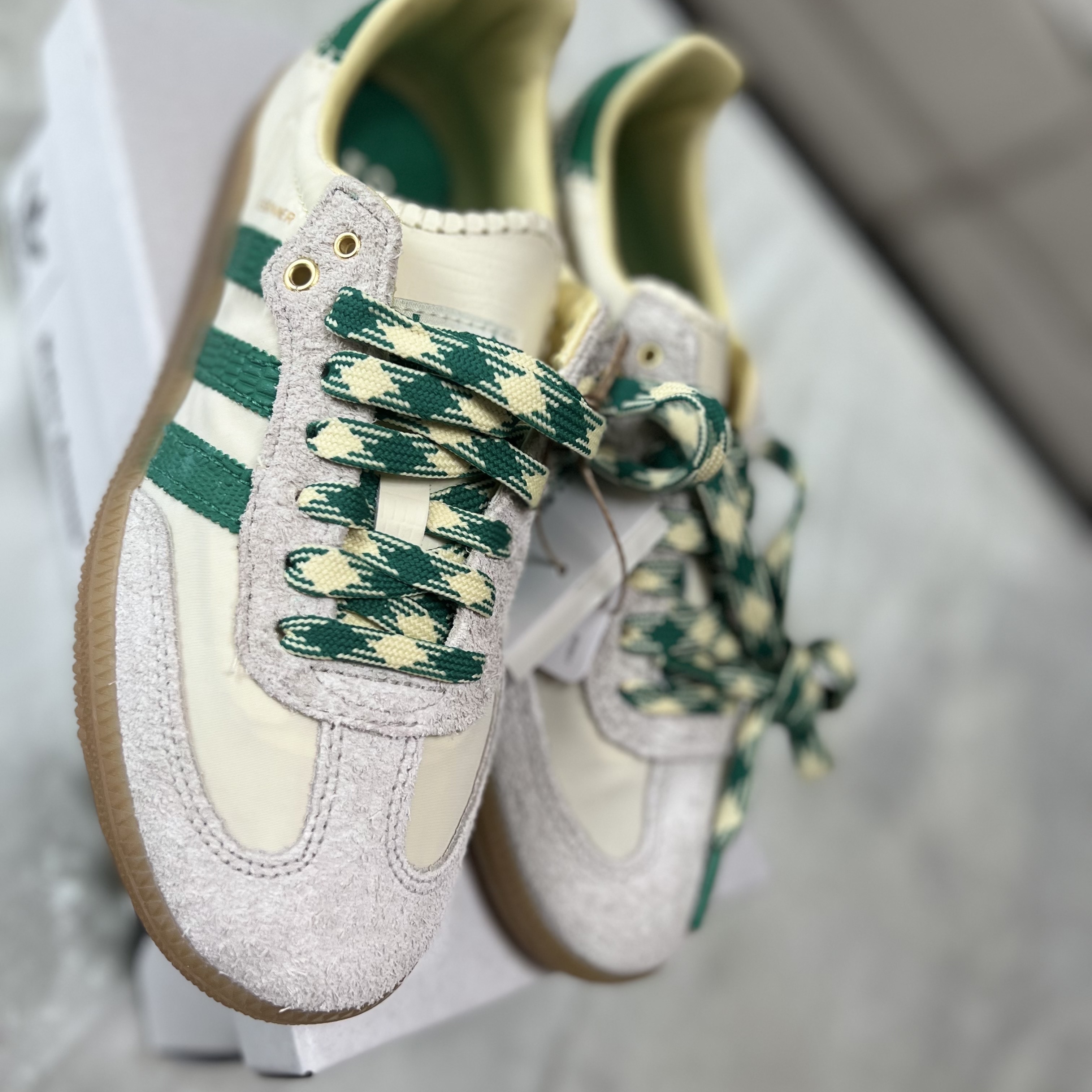 Adidas x Wales Bonner Samba Cream Green 착용 스타일 - 2