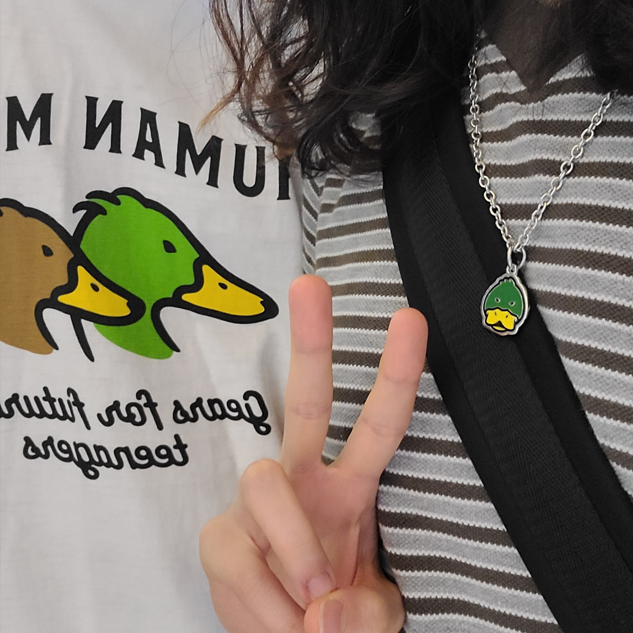 Human Made Animal Necklace Duck Green, Human Made #2305 T-Shirt White 착용 스타일