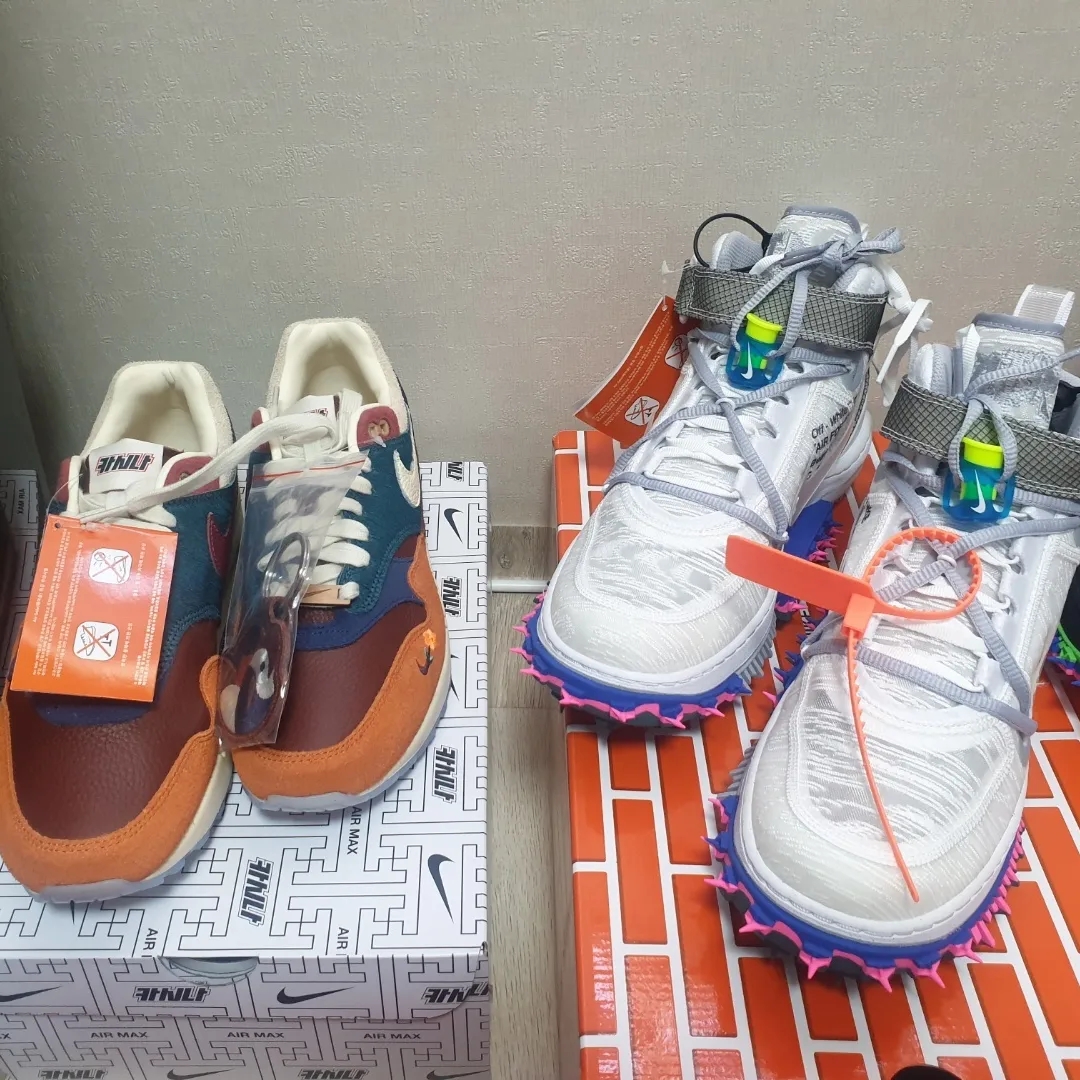 Nike x Kasina Air Max 1 SP Won-Ang Orange, Nike x Off-White Air Force 1 Mid SP White 착용 스타일 - 2