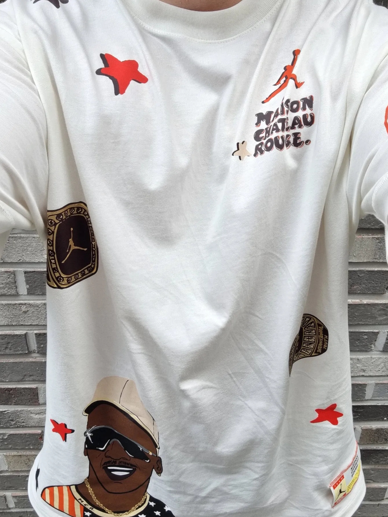 Jordan x Maison Chateau Rouge T-Shirt Sail - Asia, Jordan 1 x Off-White Retro High Chicago The Ten 착용 스타일 - 2