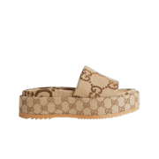 (W) Gucci Platform Slide Sandal Camel Ebony