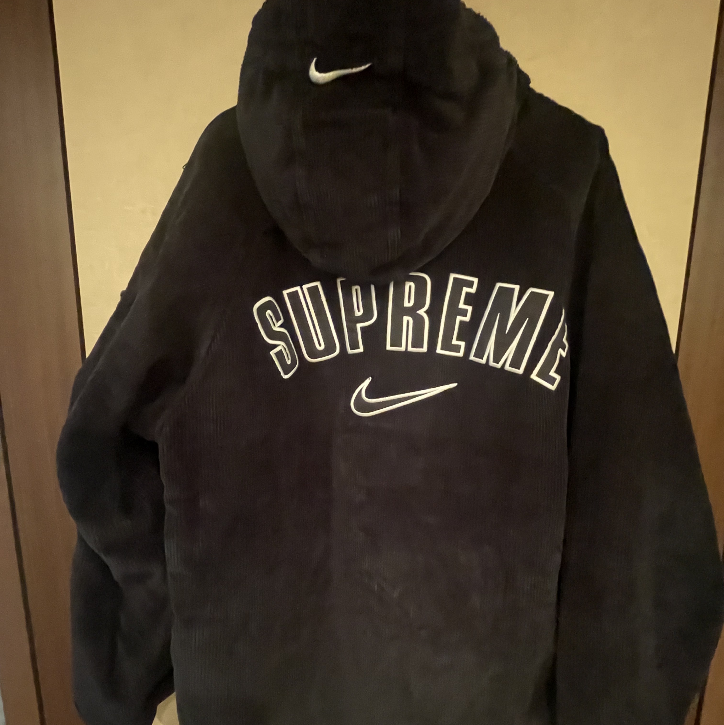Supreme x Nike Arc Corduroy Hooded Jacket Black - 22SS 착용 스타일