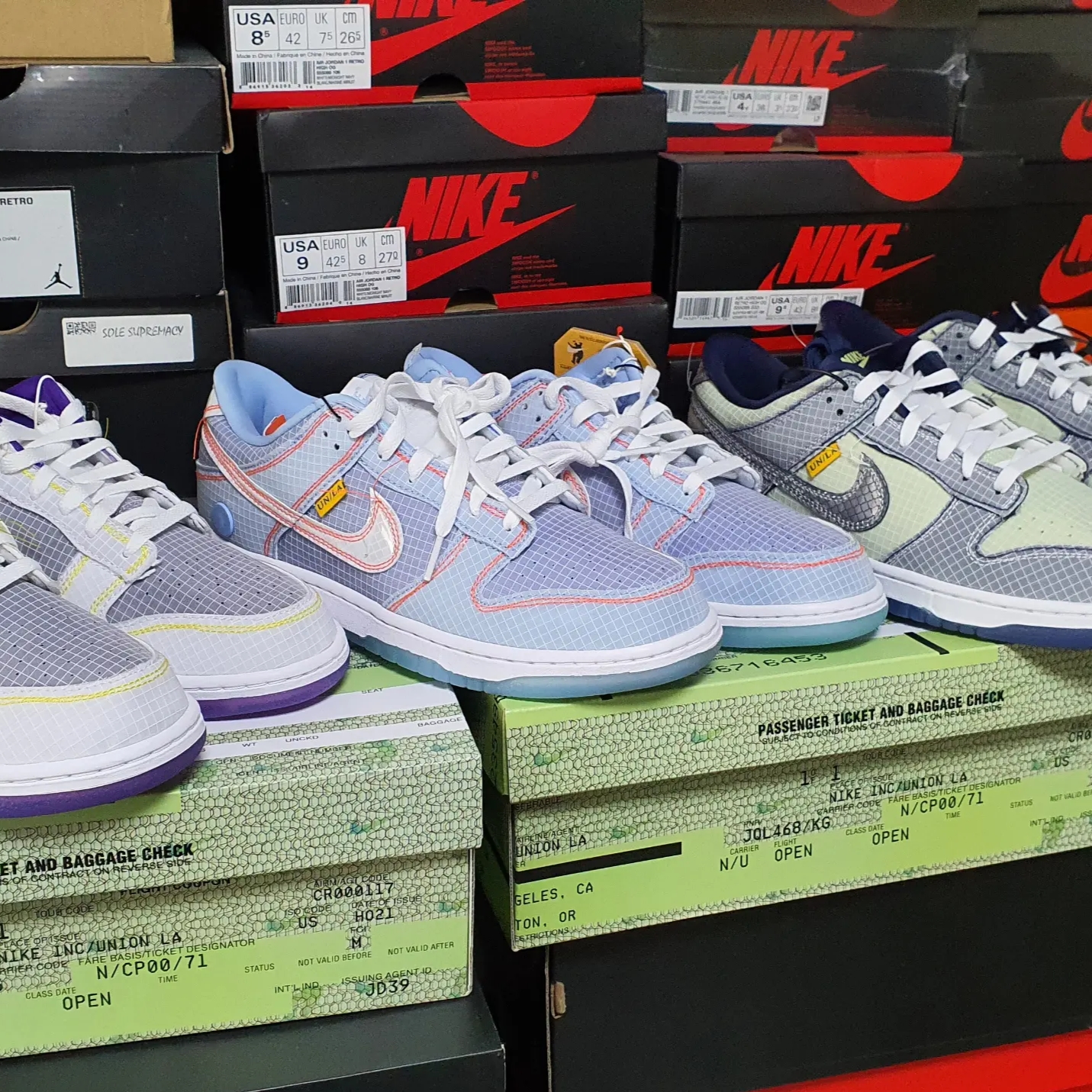 Nike x Union Dunk Low Passport Pack Argon, Nike x Union Dunk Low Passport Pack Court Purple White 착용 스타일 - 1