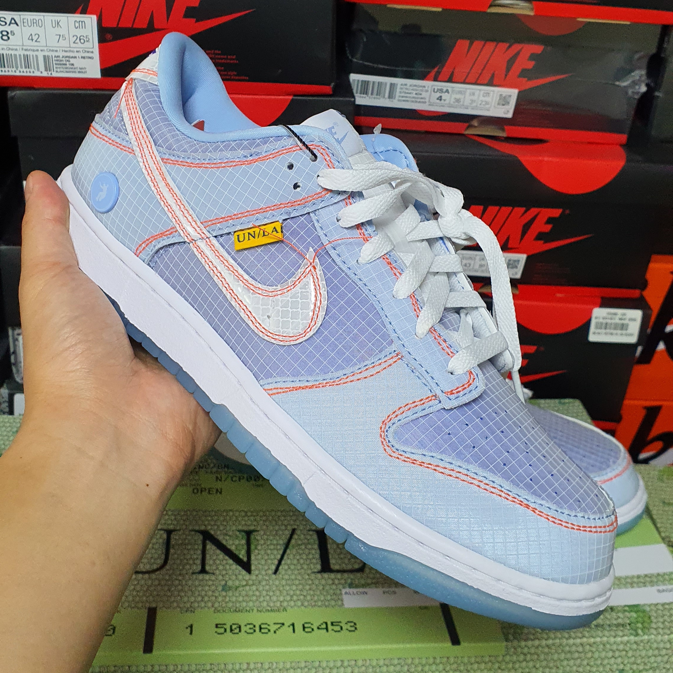 Nike x Union Dunk Low Passport Pack Argon, Nike x Union Dunk Low Passport Pack Court Purple White 착용 스타일 - 4