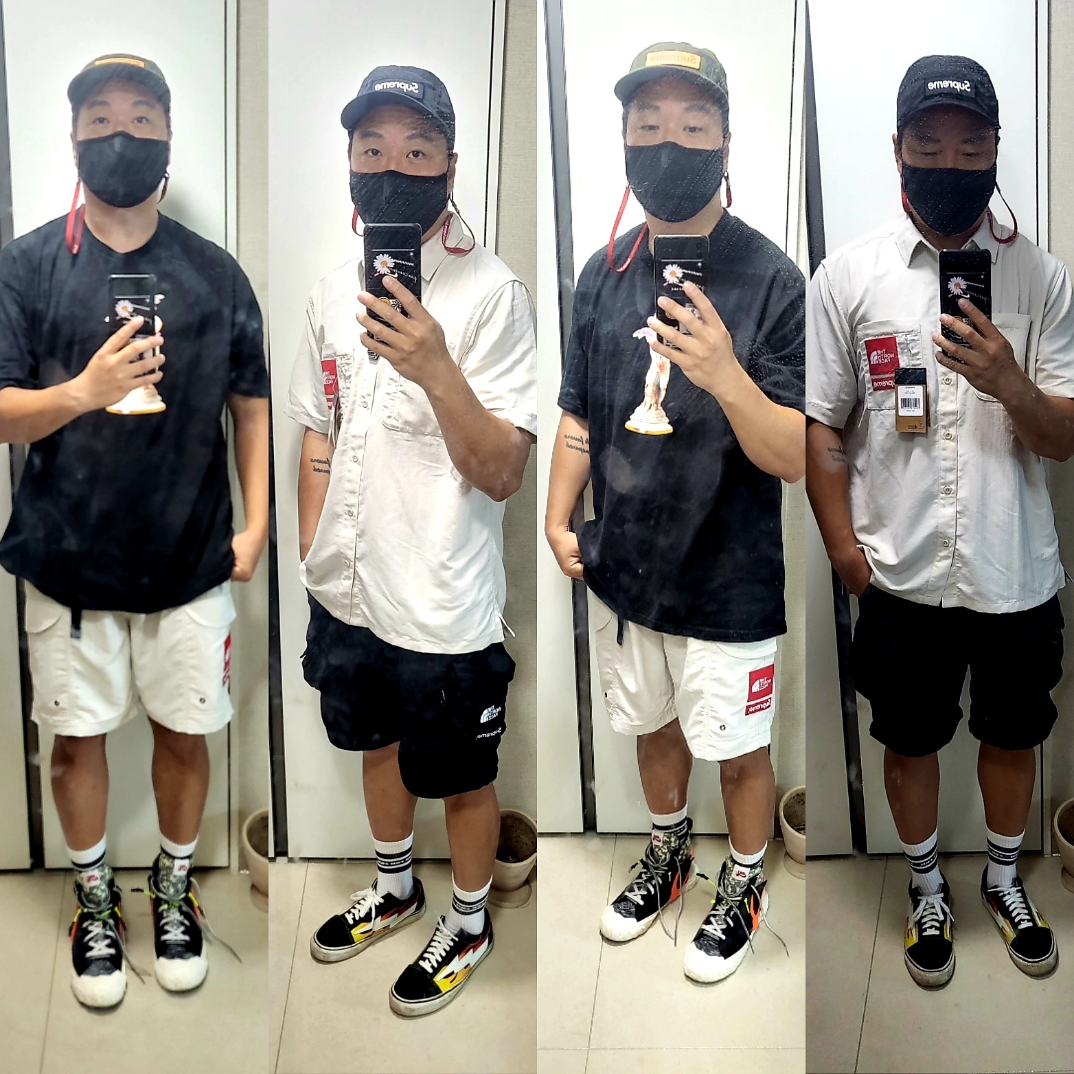 Supreme x The North Face Trekking Packable Belted Shorts Stone - 22SS, Supreme x The North Face Trekking S/S Shirt Stone - 22SS 착용 스타일