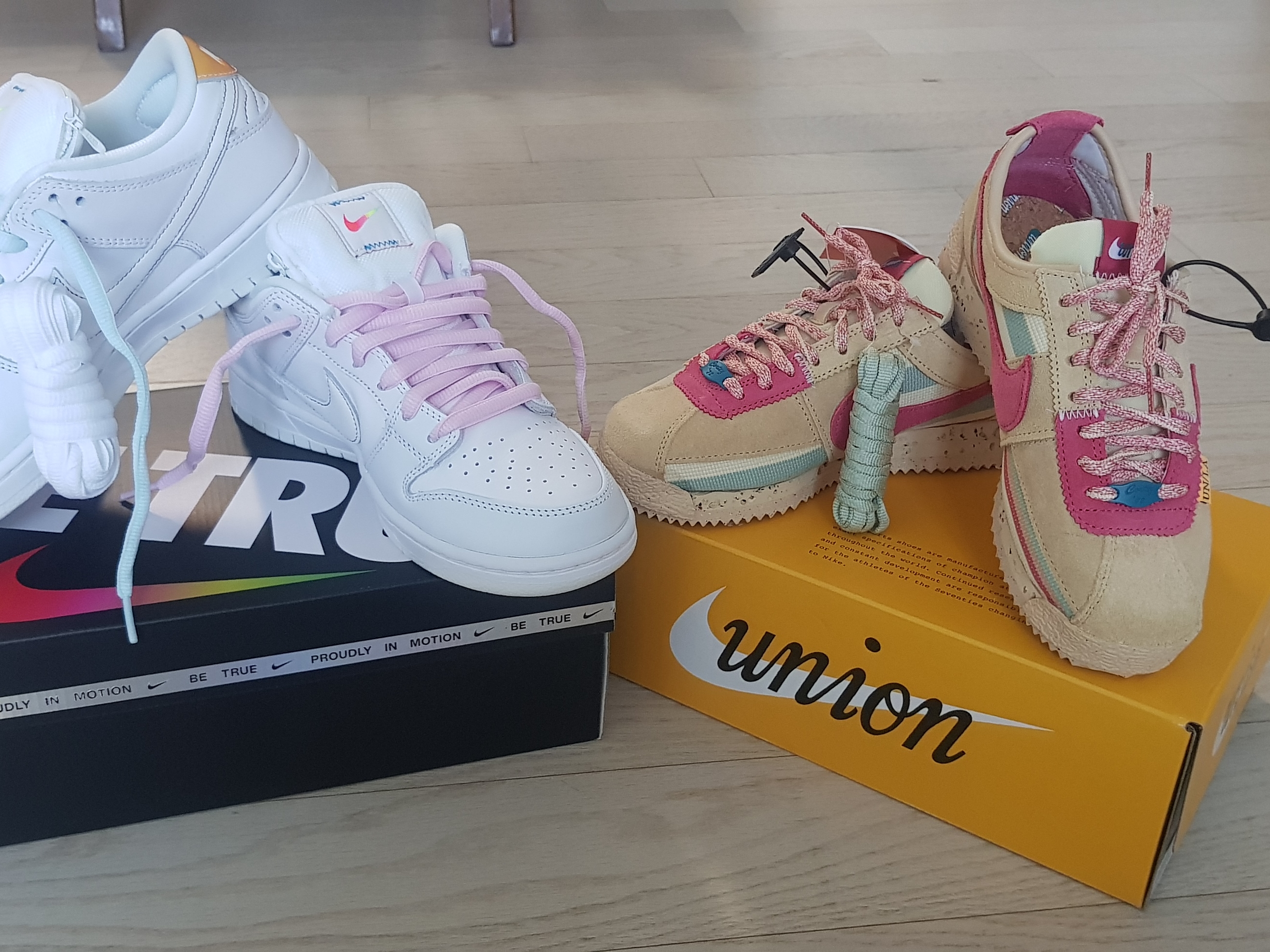 Nike x Union Cortez SP Sesame, Nike SB Dunk Low Pro Be True 착용 스타일
