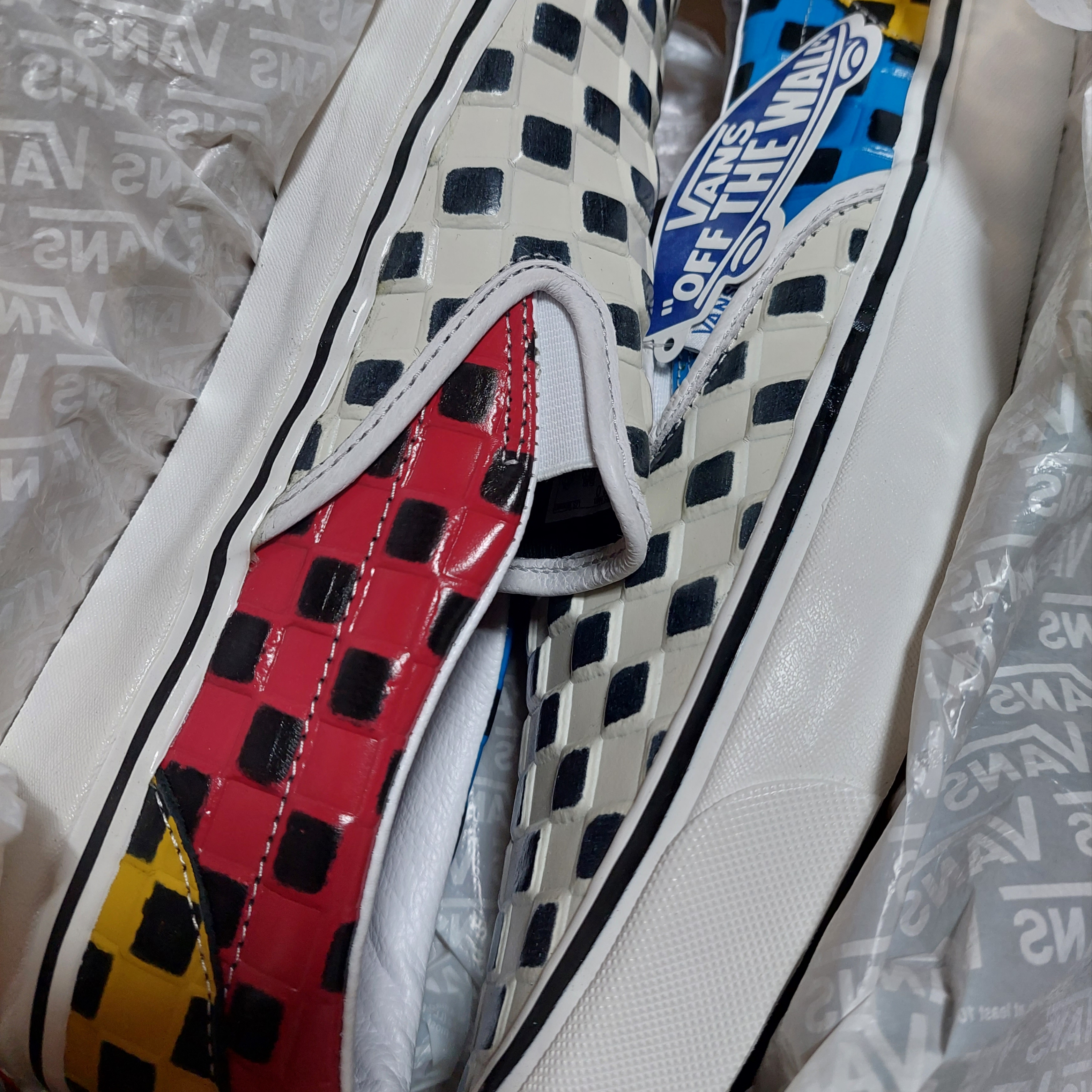 Vans Slip-On 9 Anaheim Factory Leather Checkerboard Multi Color 착용 스타일