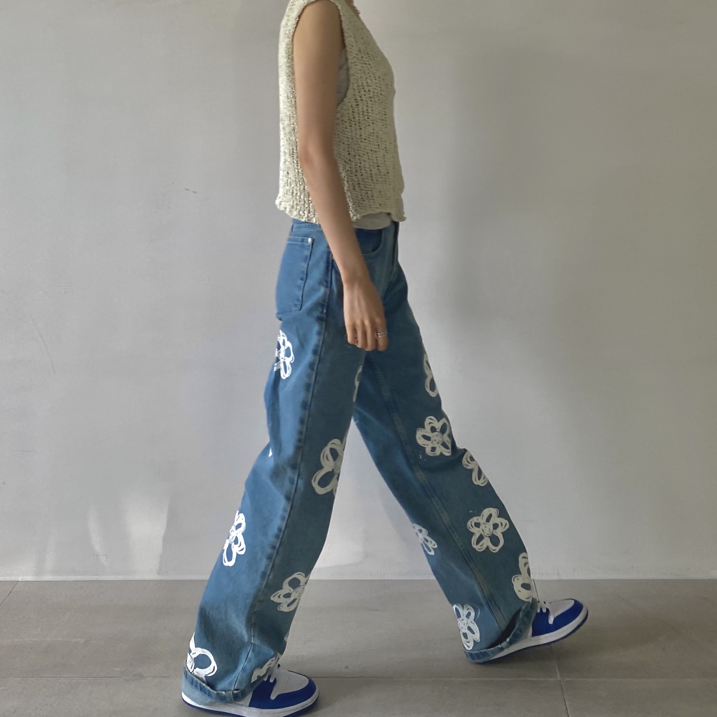 (W) Jordan 1 Low White Dark Marina Blue 착용 스타일 - 1