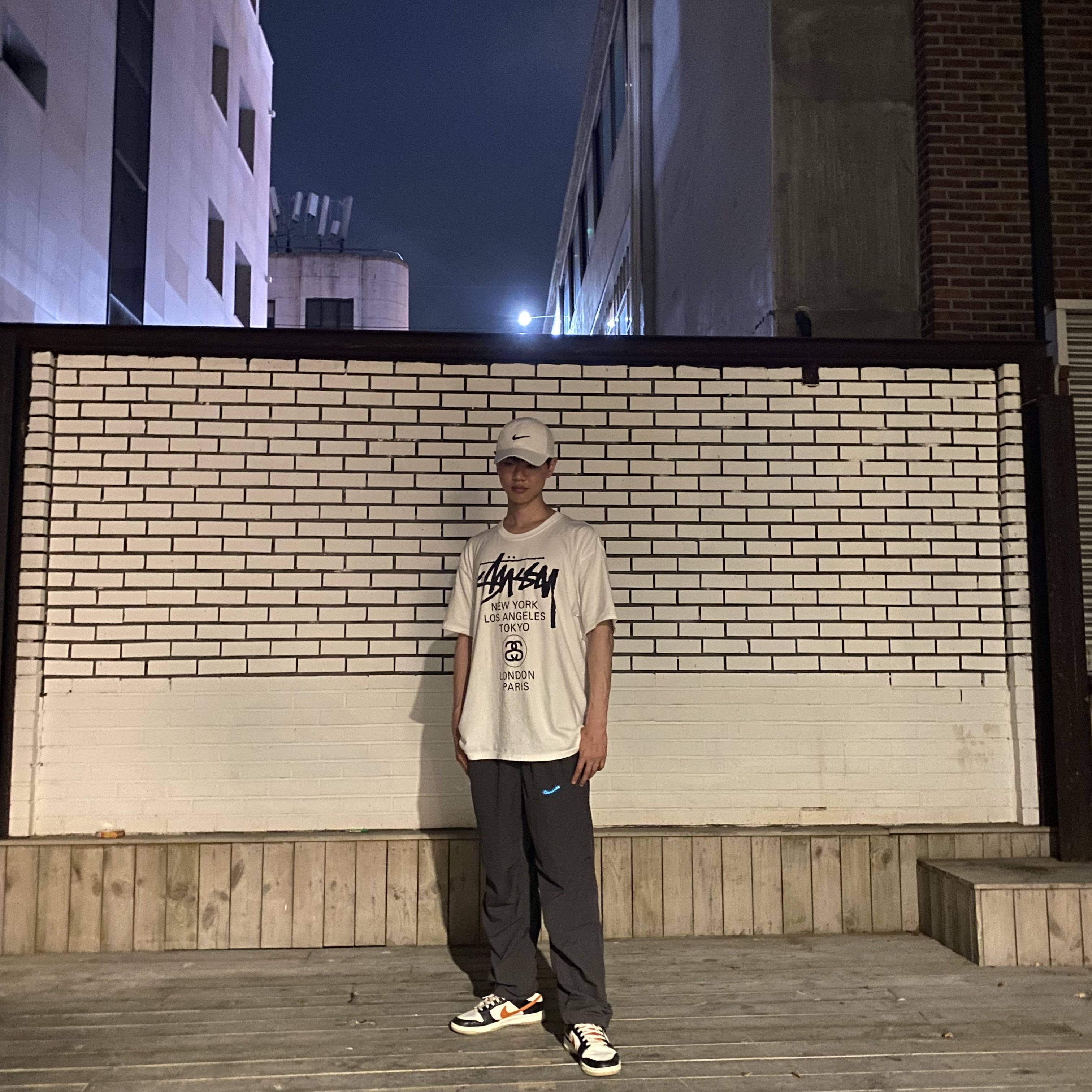 Stussy World Tour T-Shirt White, Nike Dunk Low Retro PRM Halloween 착용 스타일