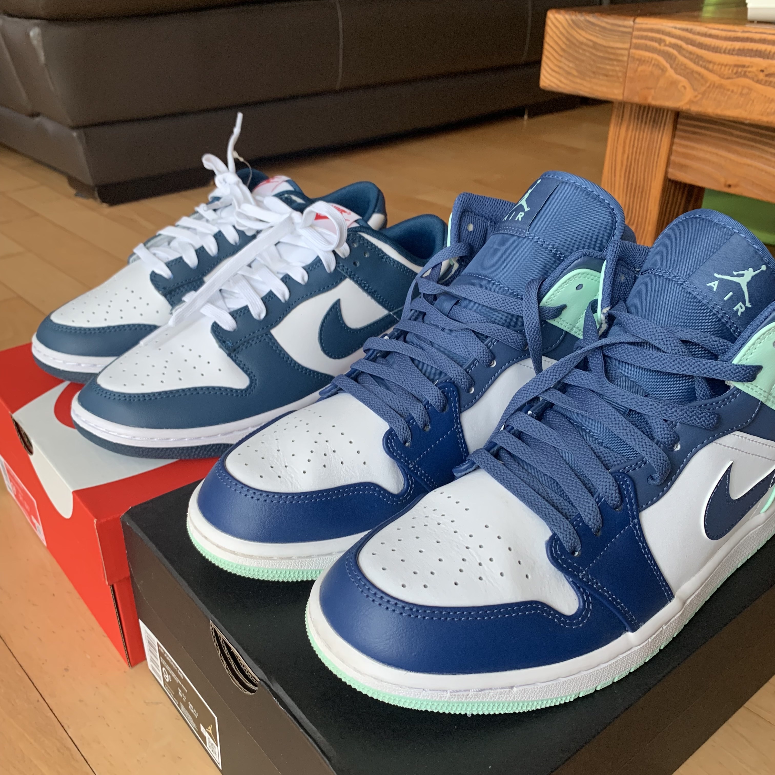 Jordan 1 Mid Blue Mint, Nike Dunk Low Retro Valerian Blue 착용 스타일 - 4