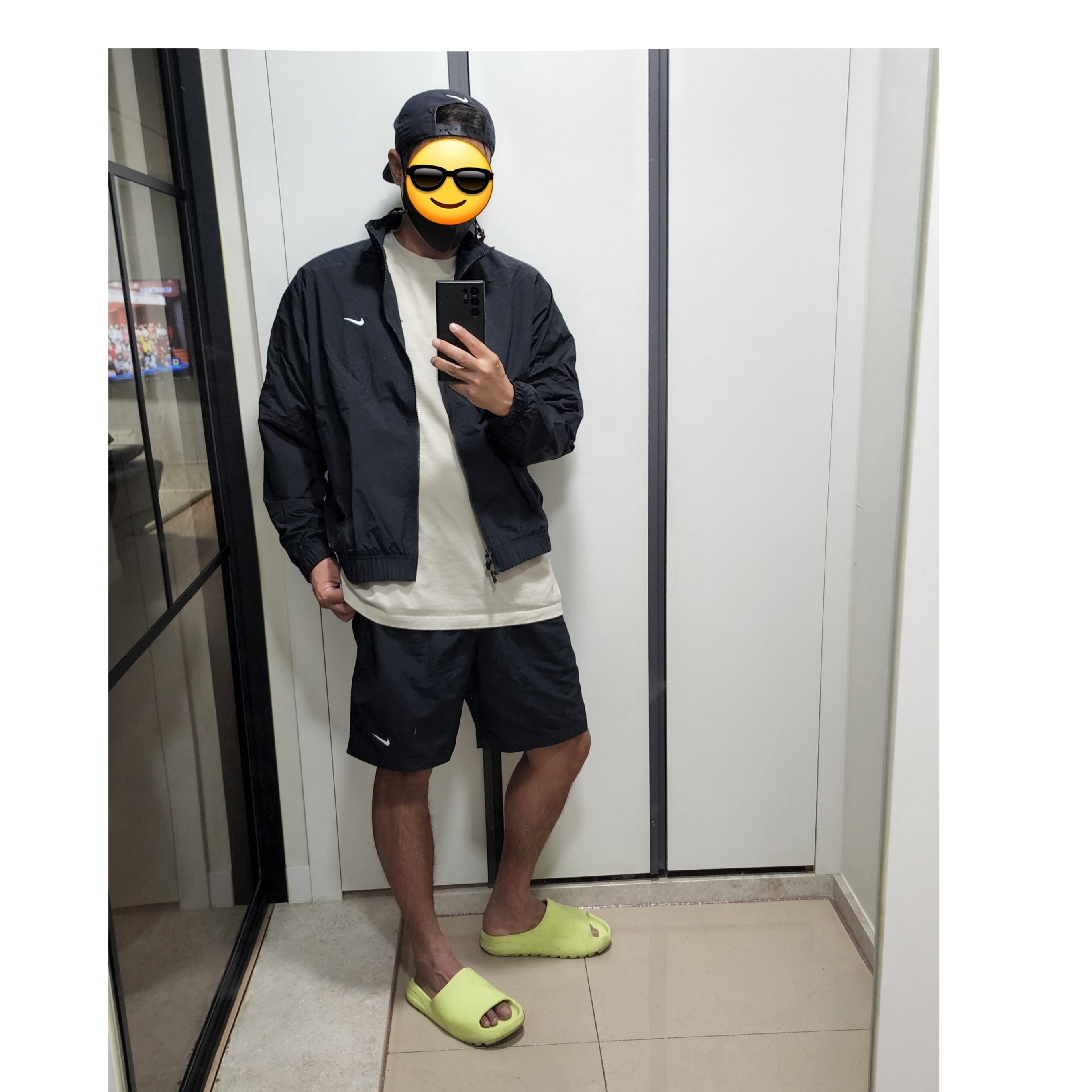 Nike NRG Solo Swoosh Shorts Black - Asia, Nike NRG Solo Swoosh Woven Track Jacket Black - Asia 착용 스타일 - 2