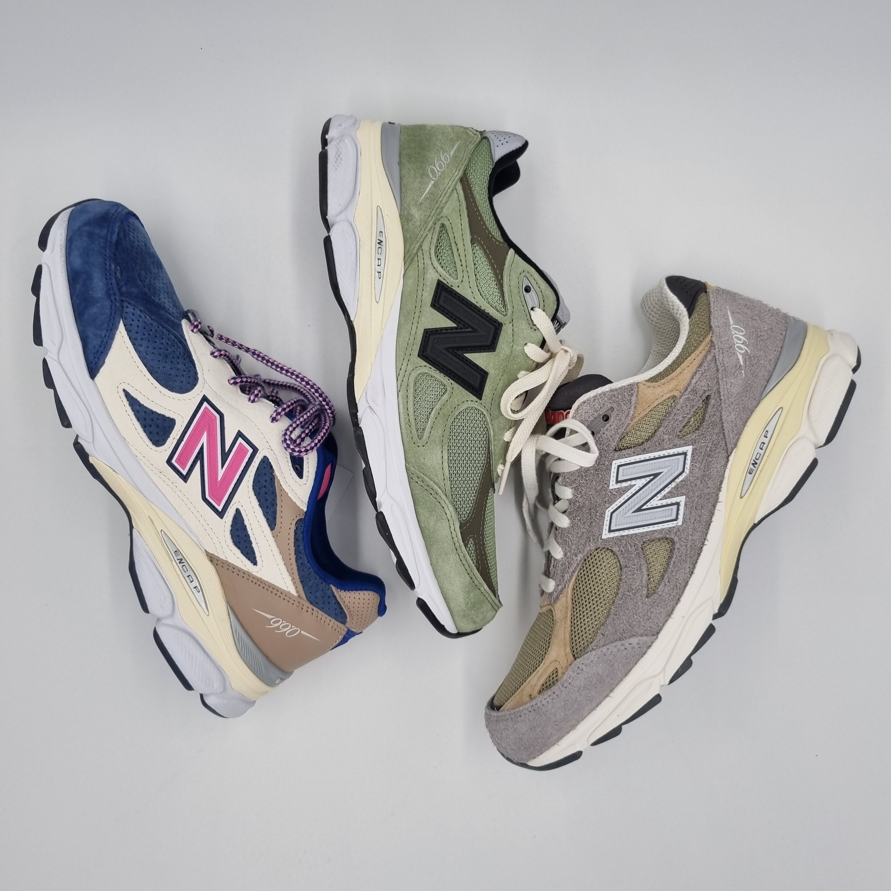 New Balance x JJJJound 990v3 Olive, New Balance 990v3 Made in USA Marblehead Incense 착용 스타일