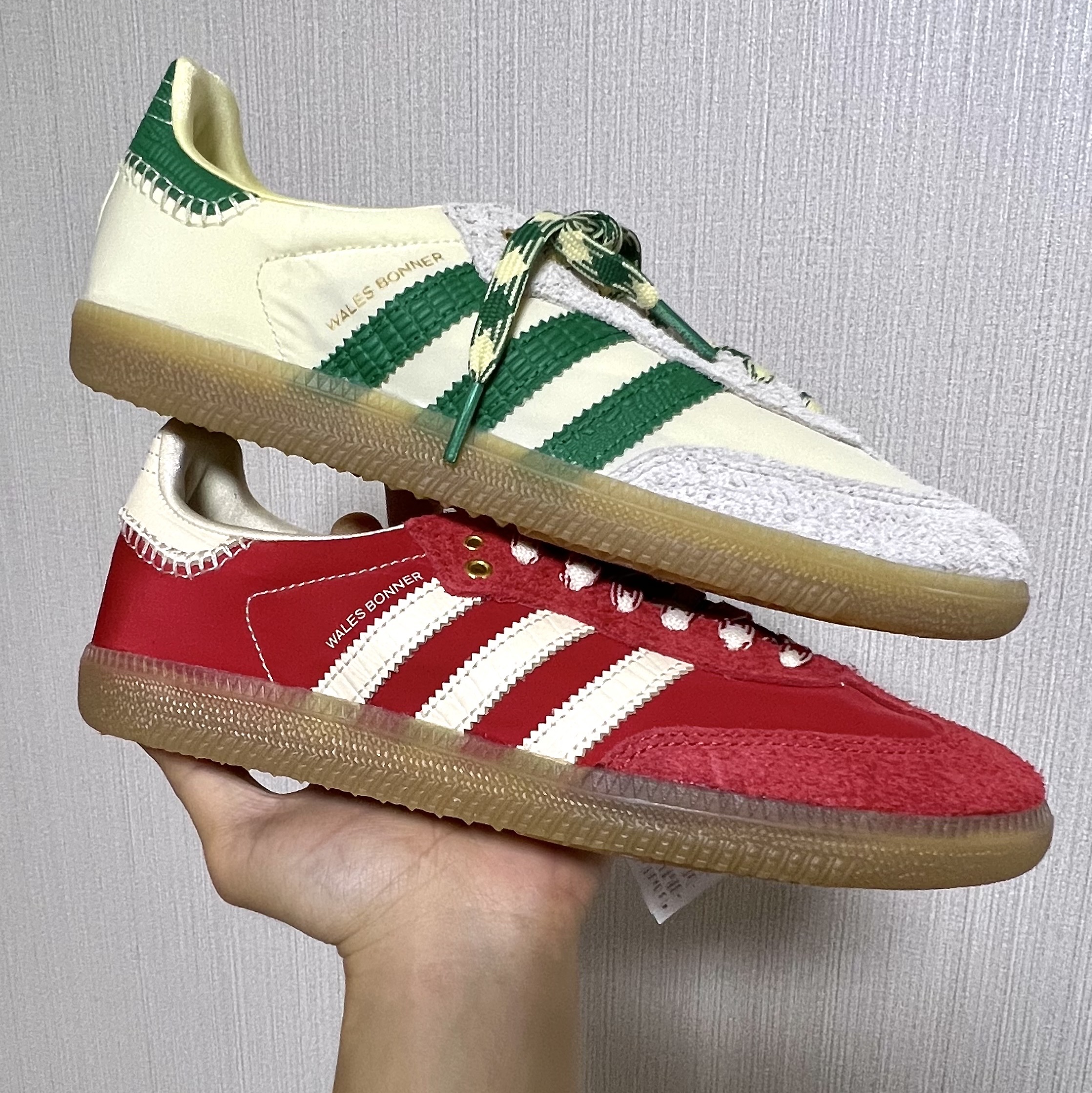 Adidas x Wales Bonner Samba Cream Green, Adidas x Wales Bonner Samba Collegiate Orange 착용 스타일