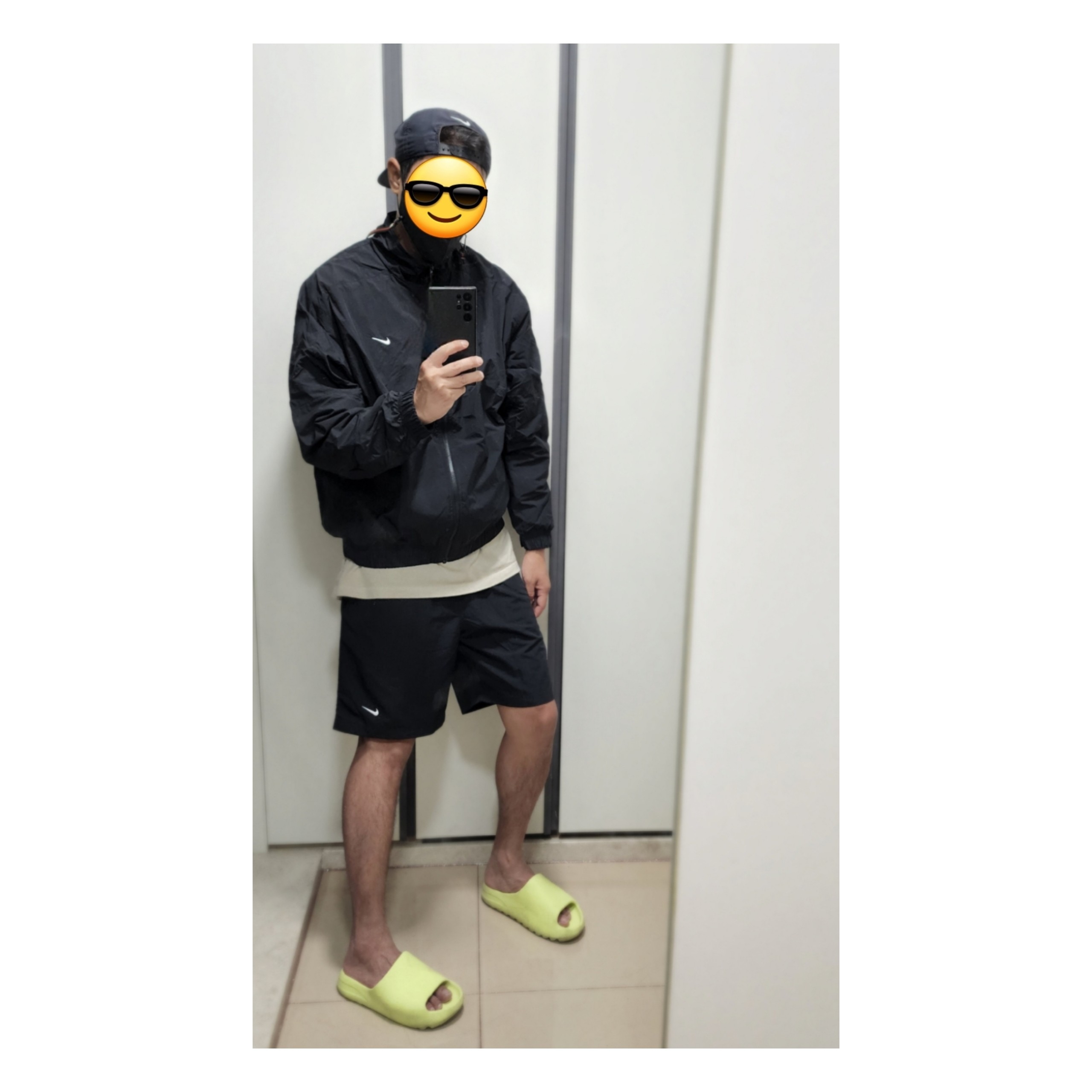 Nike NRG Solo Swoosh Shorts Black - Asia, Nike NRG Solo Swoosh Woven Track Jacket Black - Asia 착용 스타일 - 1