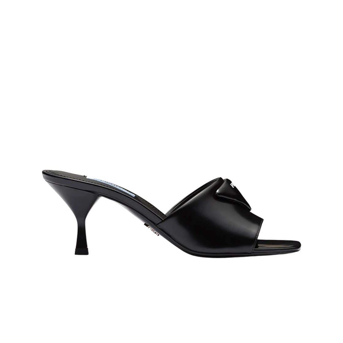 (W) 프라다 브러쉬드 레더 힐드 슬라이드 블랙((W) Prada Brushed Leather Heeled Slide Black) - 1