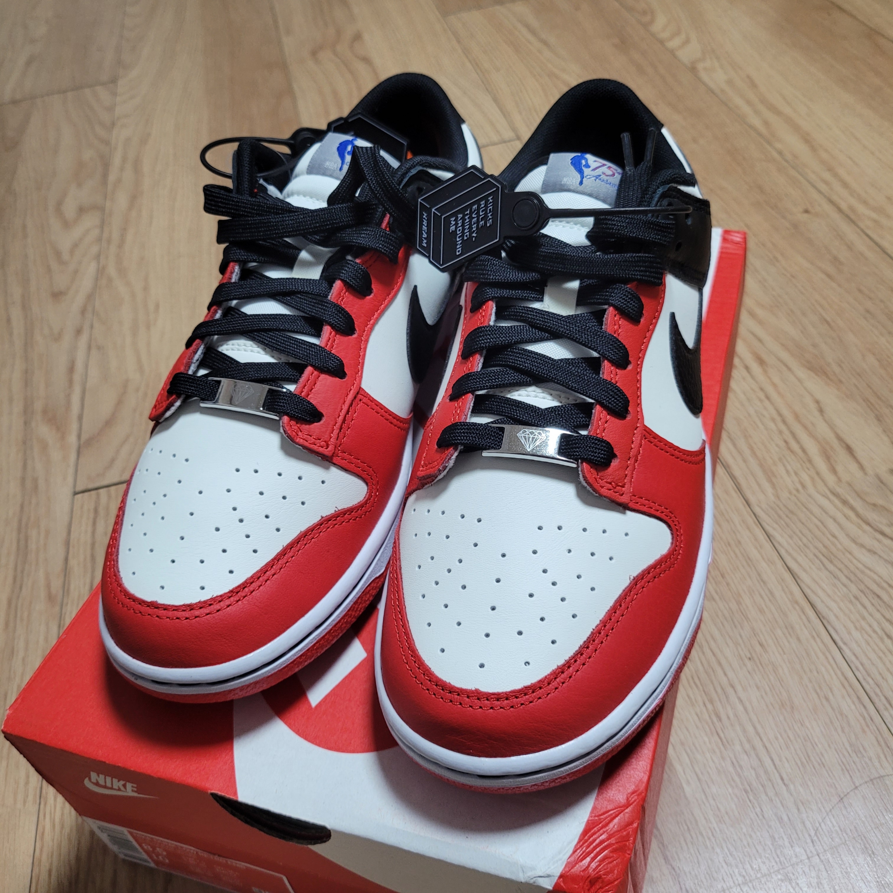 Nike x NBA Dunk Low Retro EMB Black and Chile Red 착용 스타일 - 1