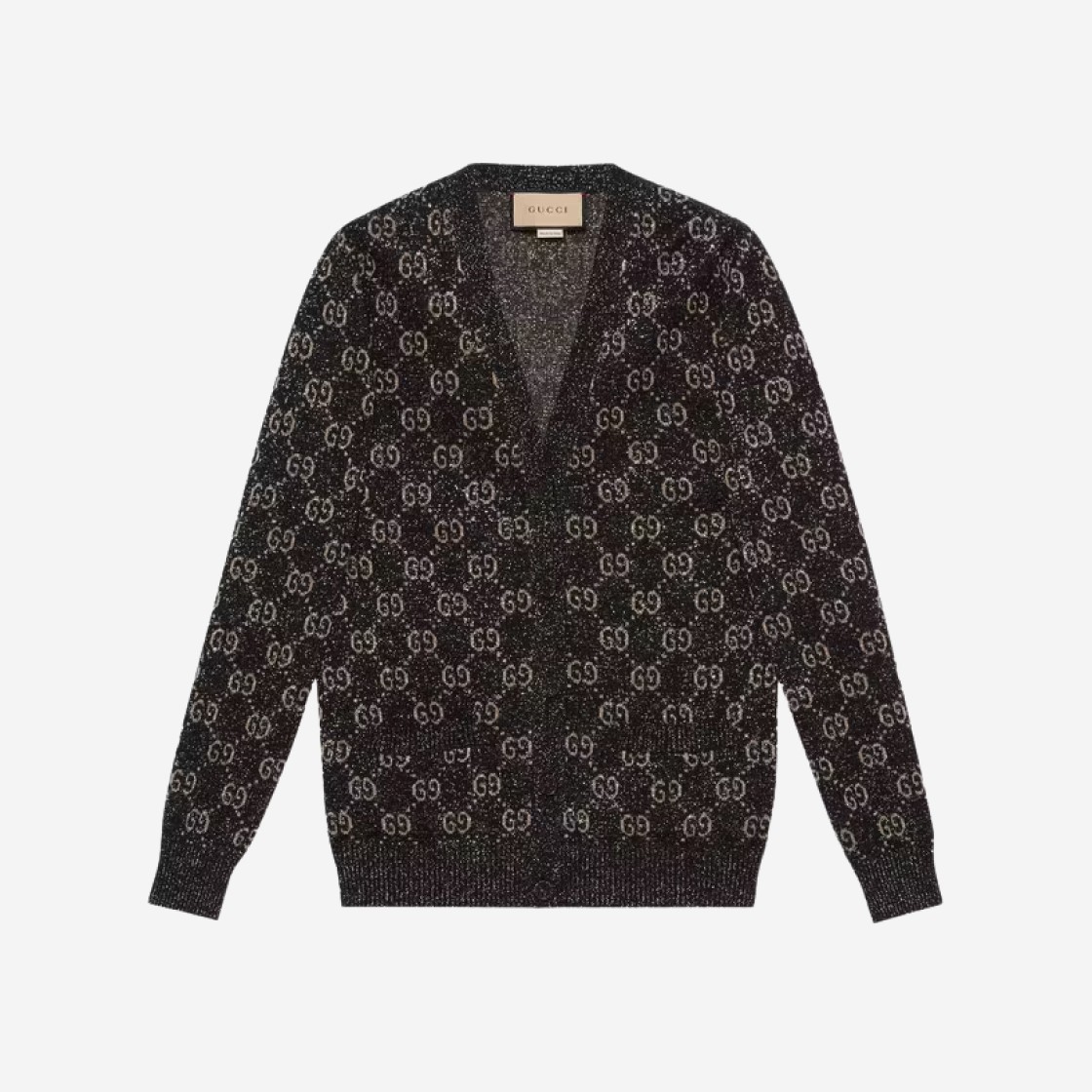 (W) Gucci Lame GG Jacquard Cardigan Black Beige 상세 이미지 1