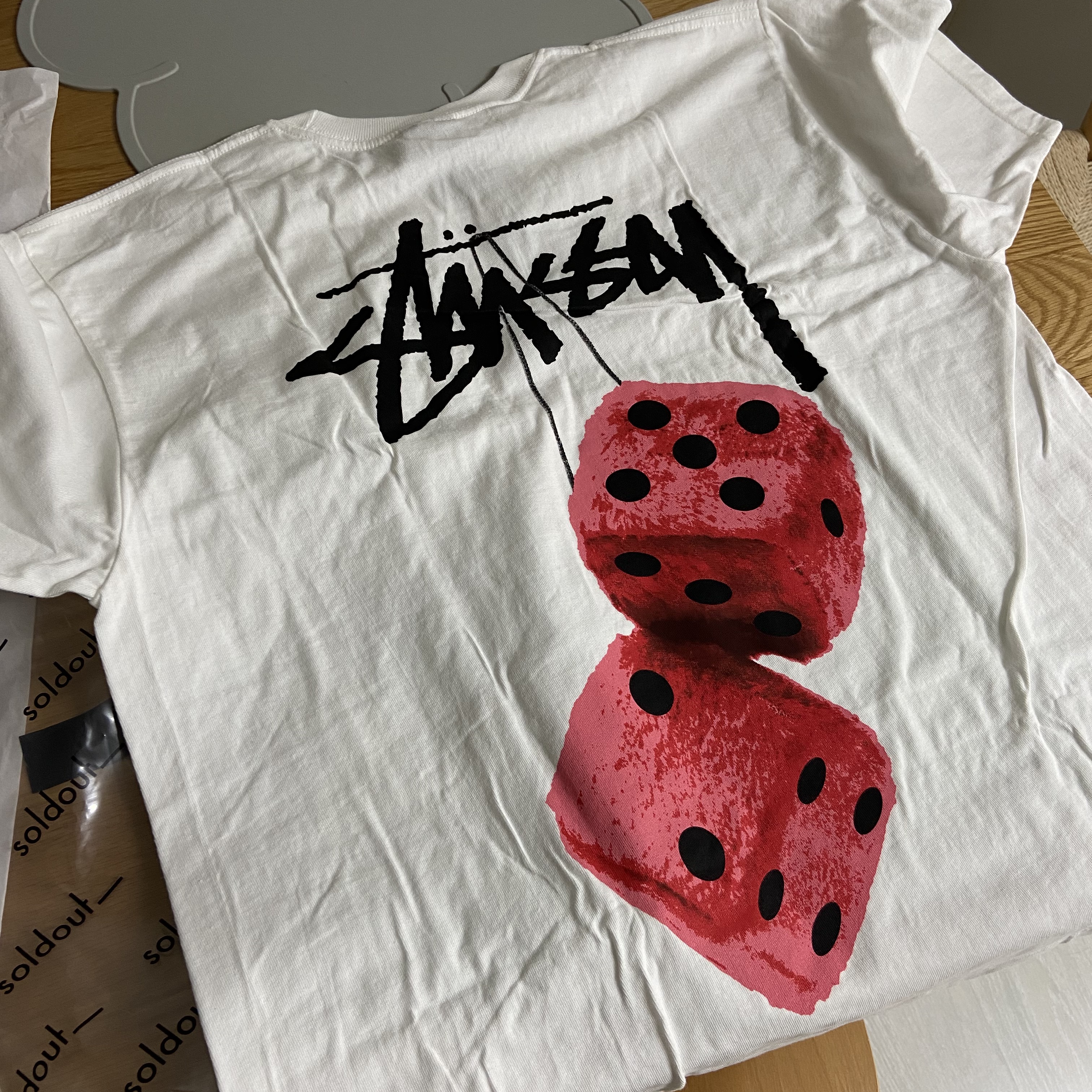 Stussy Fuzzy Dice T-Shirt White 착용 스타일