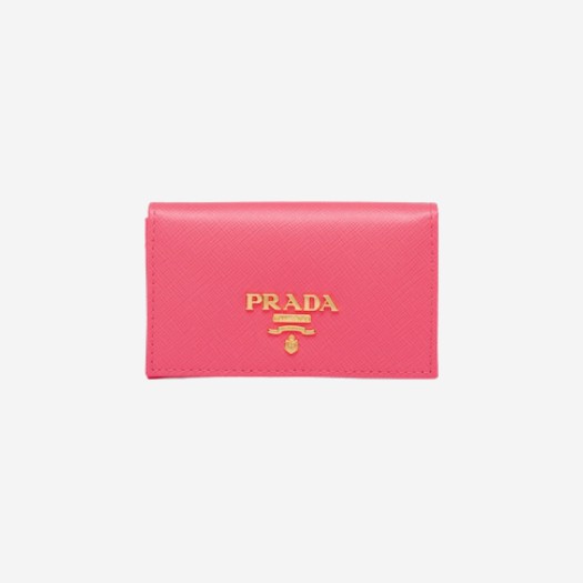 프라다 사피아노 레더 스냅 카드 홀더 피오니 핑크