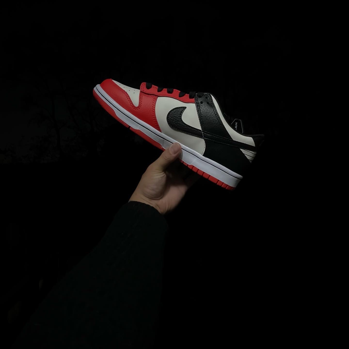 Nike x NBA Dunk Low Retro EMB Black and Chile Red 착용 스타일 - 1