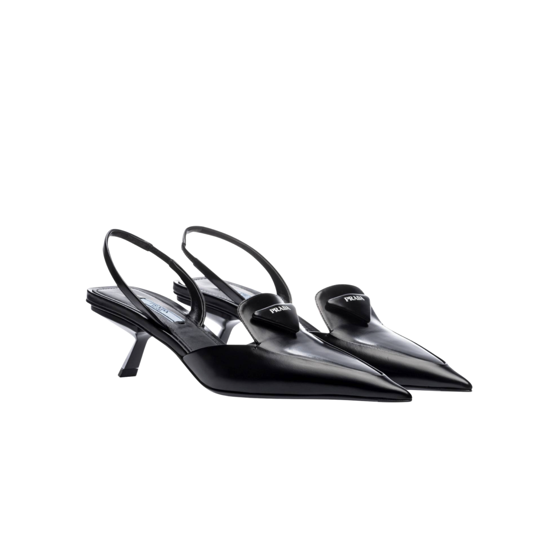 (W) 프라다 브러쉬드 레더 슬링백 펌프스 블랙((W) Prada Brushed Leather Slingback Pumps Black) - 2