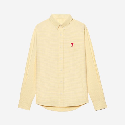 아미 스몰 하트 로고 깅엄 버튼 다운 셔츠 스카이 페일 옐로우