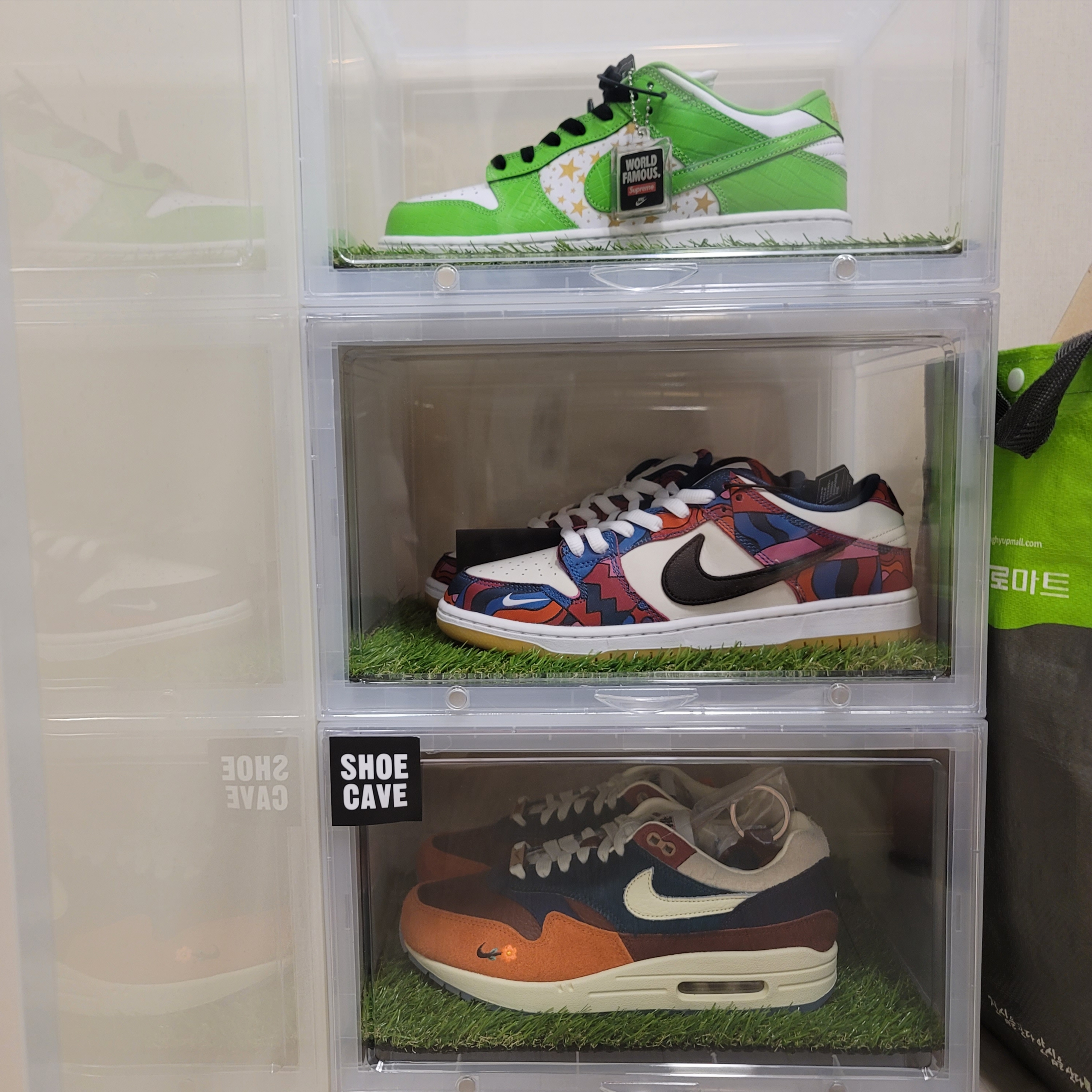 Nike x Supreme SB Dunk Low Mean Green, Nike x Parra SB Dunk Low Pro Abstract Art 착용 스타일