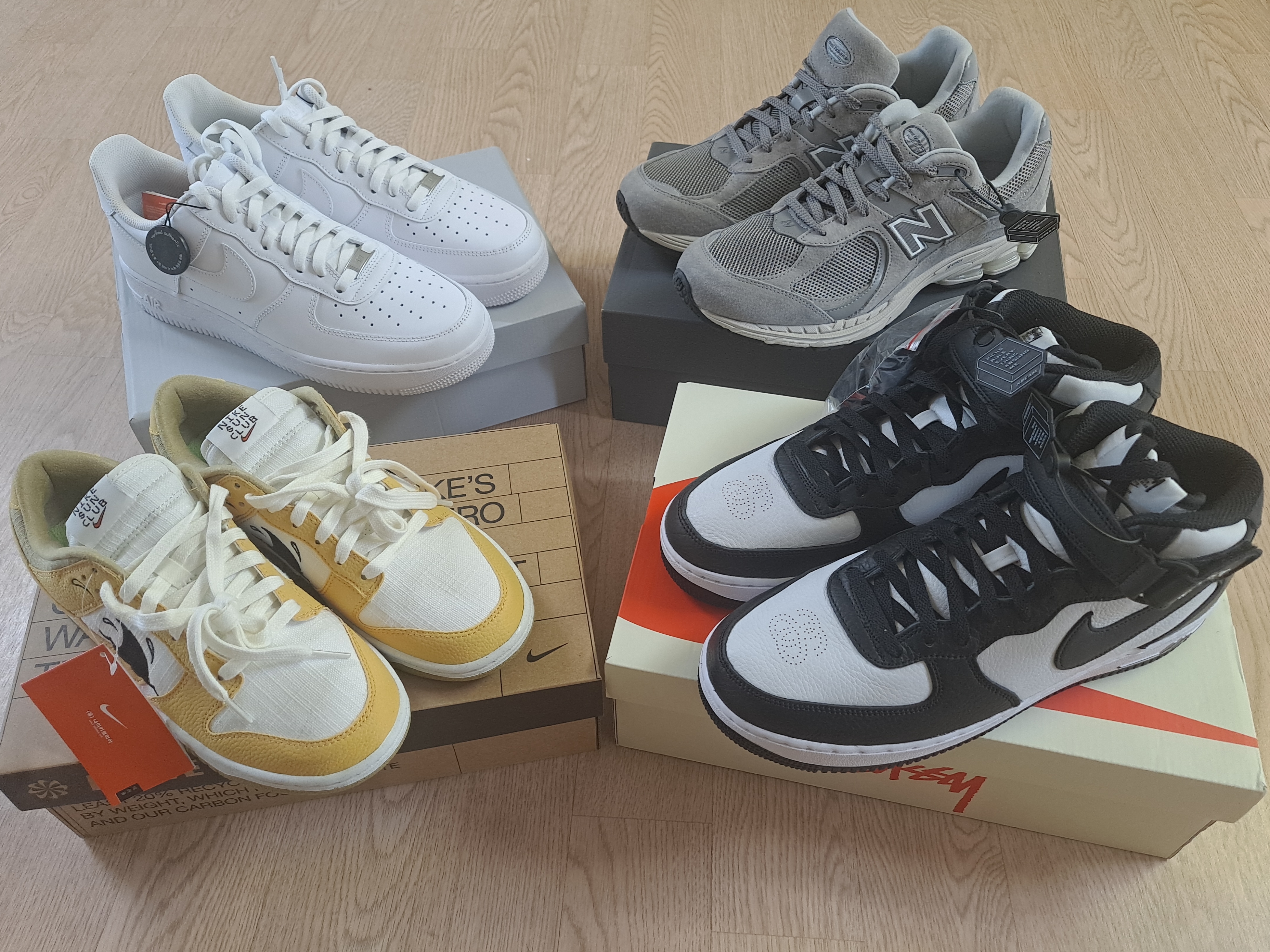 Nike x Stussy Air Force 1 '07 Mid SP Black and Light Bone, Nike Dunk Low Retro SE Next Nature Nike Sun Club 착용 스타일