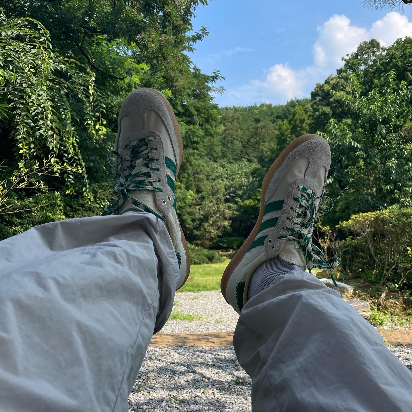 Adidas x Wales Bonner Samba Cream Green 착용 스타일