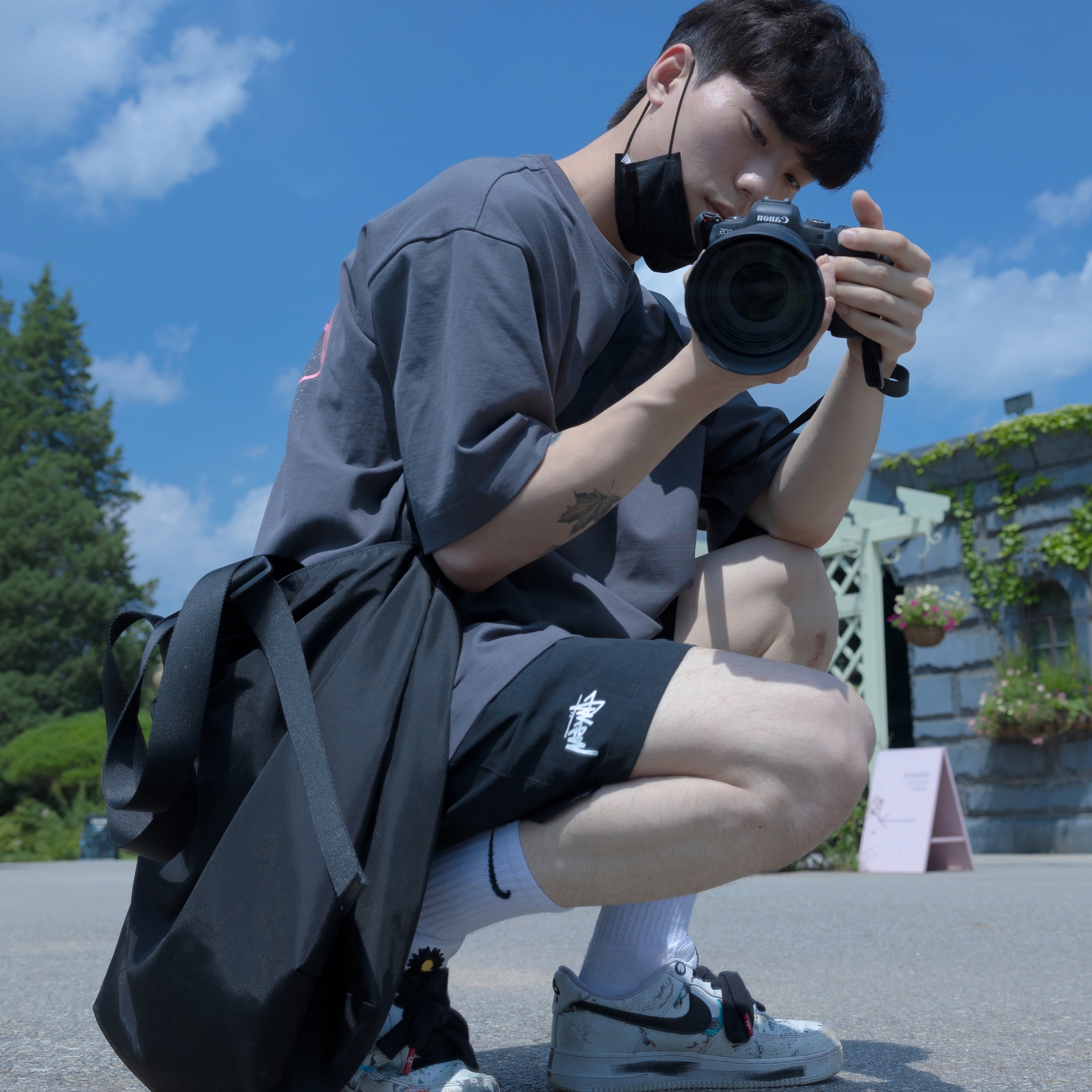 Nike x Peaceminusone Air Force 1 Low Para-Noise 2.0, Stussy Stock Water Shorts Black 착용 스타일