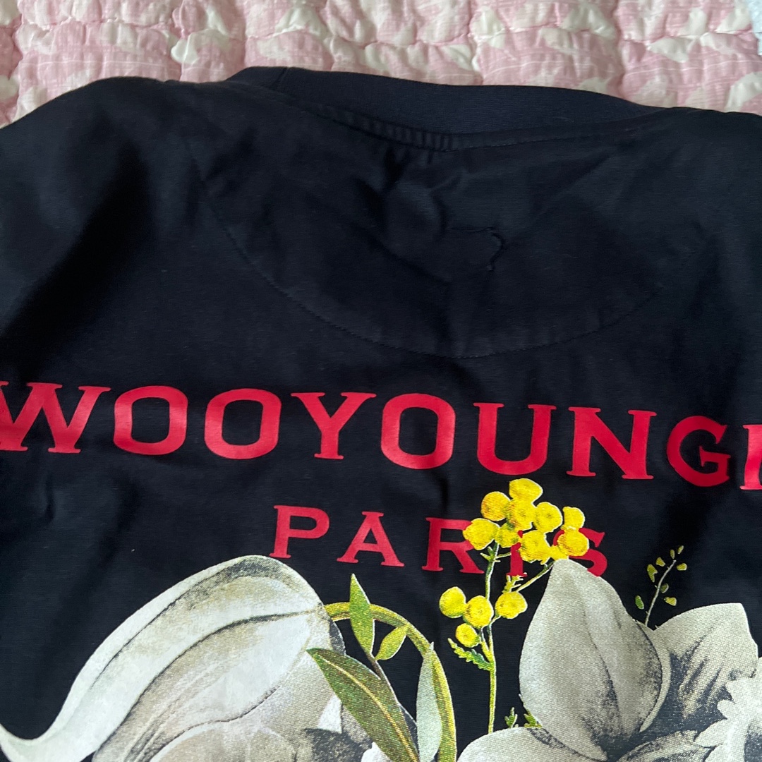Wooyoungmi Flower Print Back Logo T-Shirt Navy - 22SS 착용 스타일