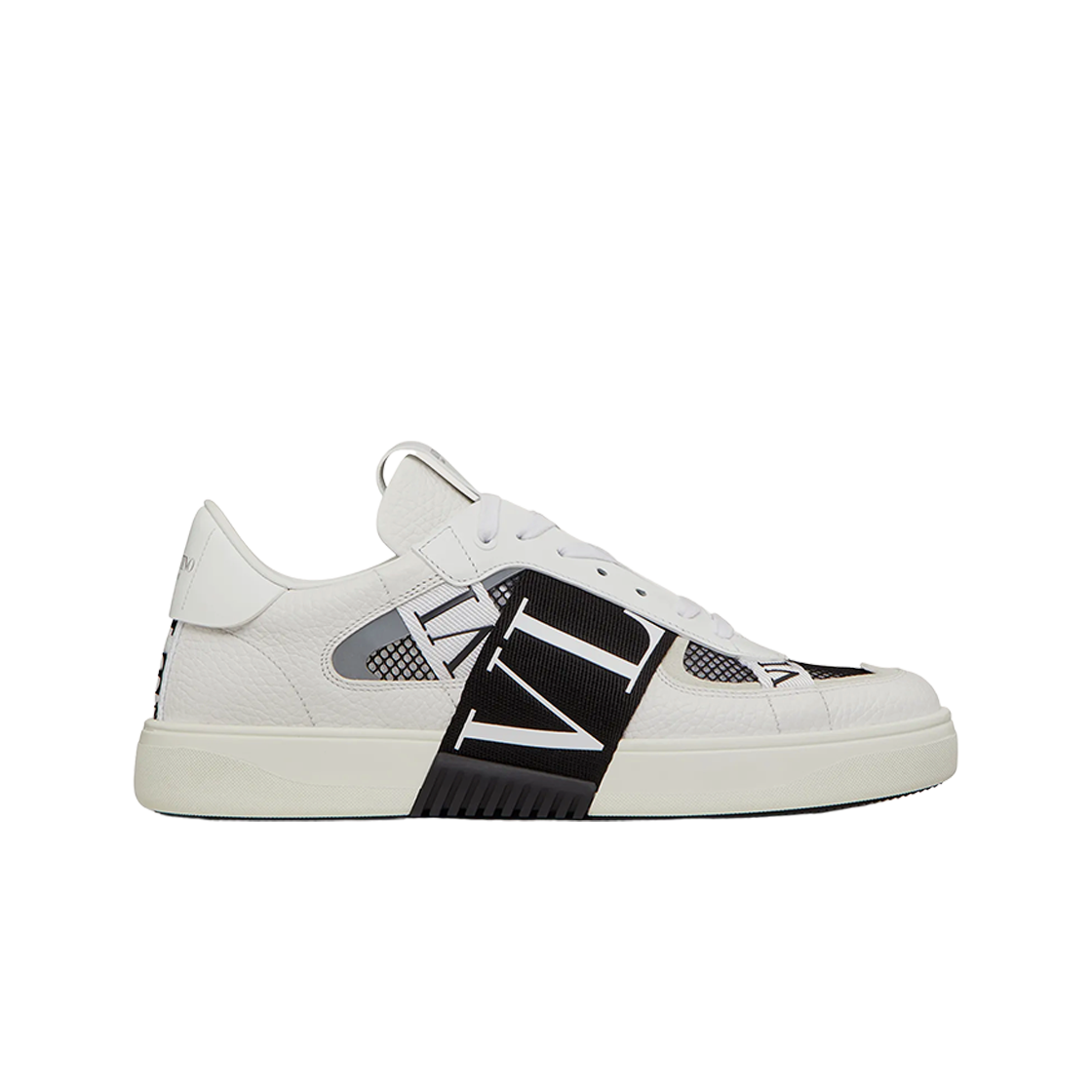 발렌티노 송아지 가죽 메쉬 & 패브릭 밴드 VL7N 로우탑 스니커즈 화이트 블랙(Valentino Calfskin Mesh VL7N Low-Top Sneakers with Bands White Black)