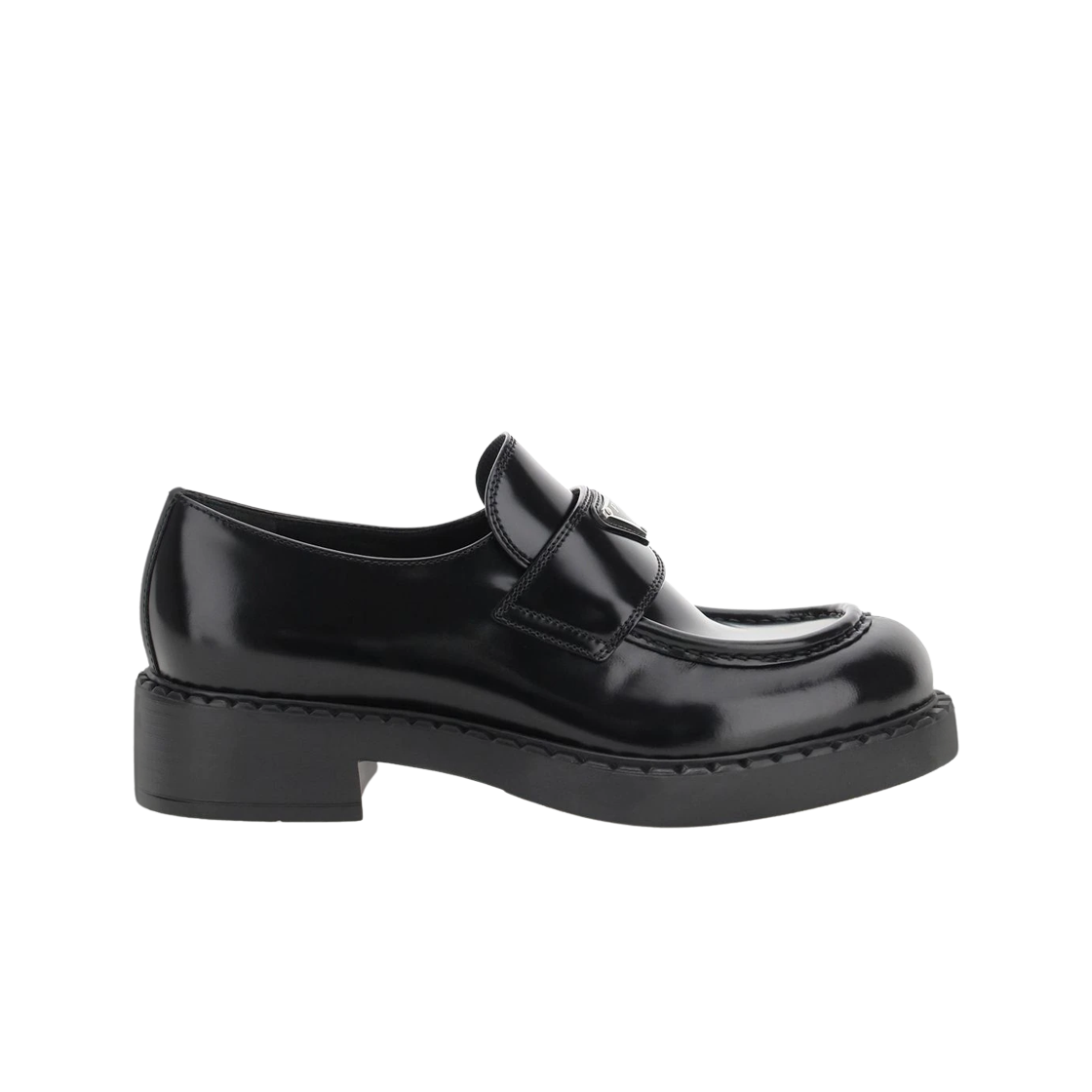 (W) 프라다 초콜릿 브러쉬드 레더 로퍼 블랙((W) Prada Chocolate Brushed Leather Loafers Black)