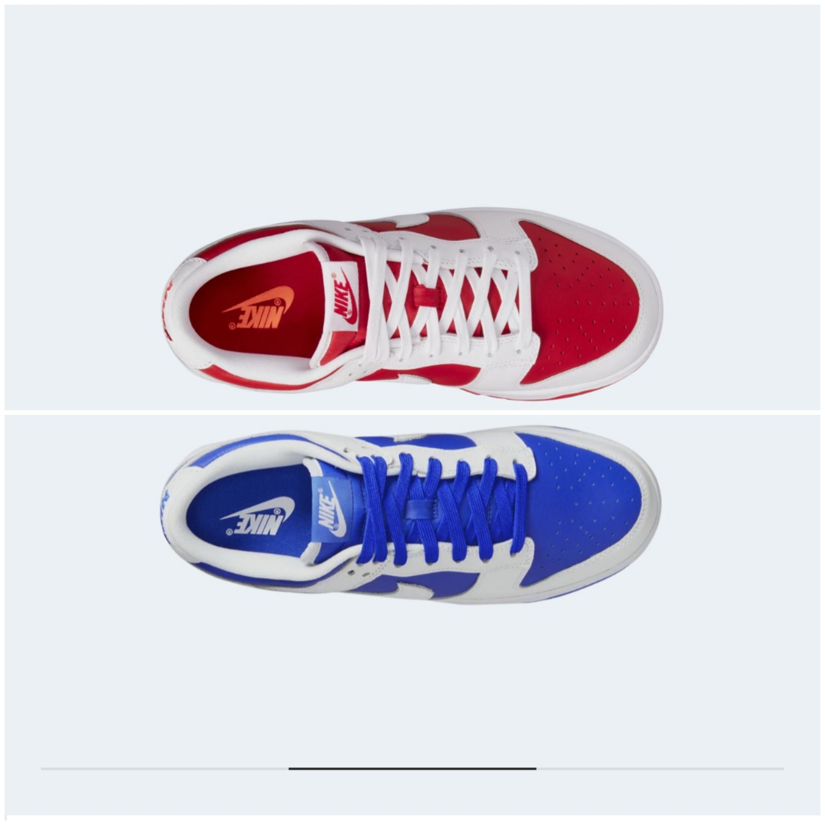 Nike Dunk Low Retro Racer Blue and White, Nike Dunk Low Retro Championship Red 착용 스타일