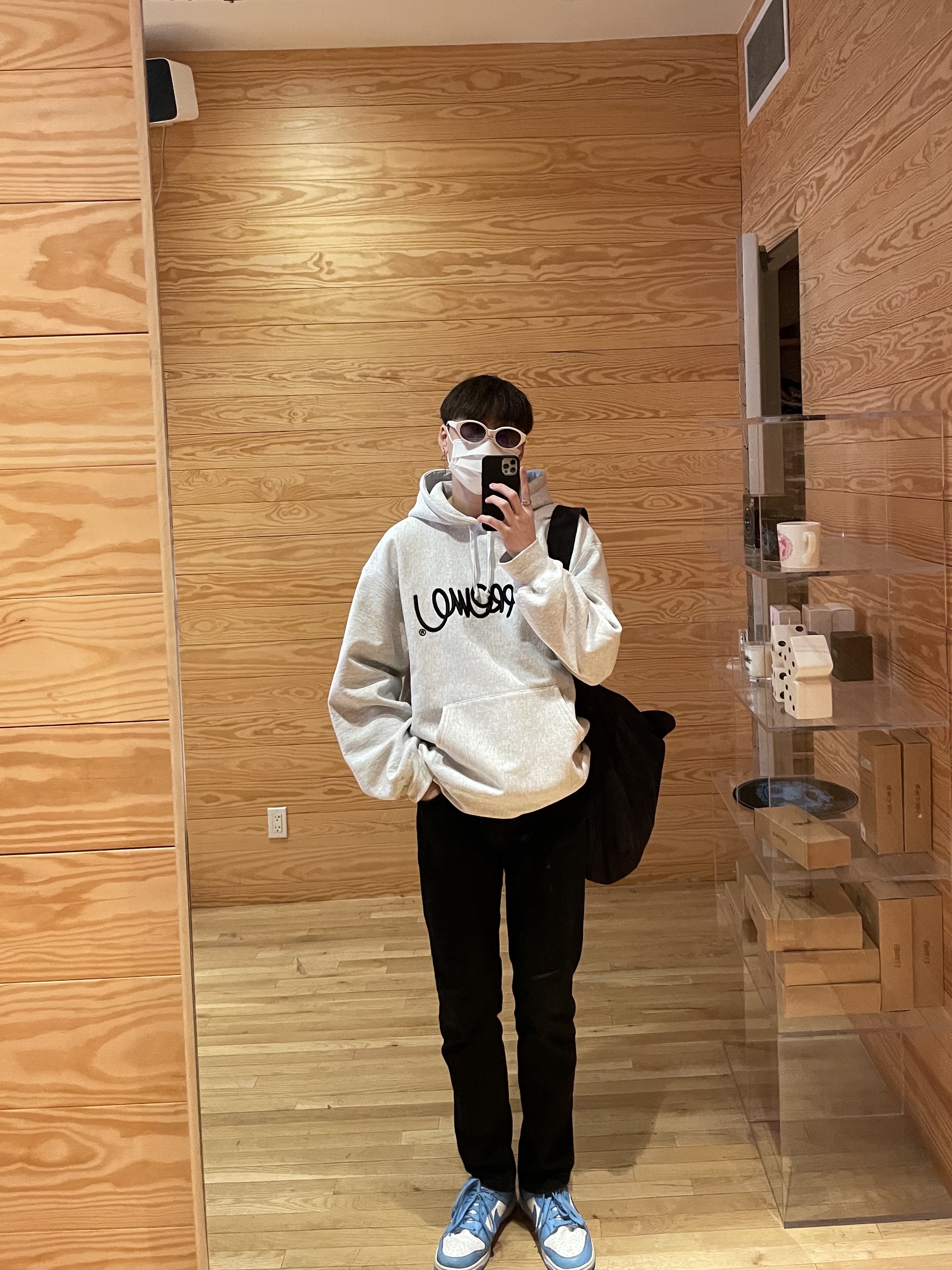 Supreme Raised Handstyle Hooded Sweatshirt Ash Grey - 22SS, Nike Dunk Low Retro University Blue 착용 스타일