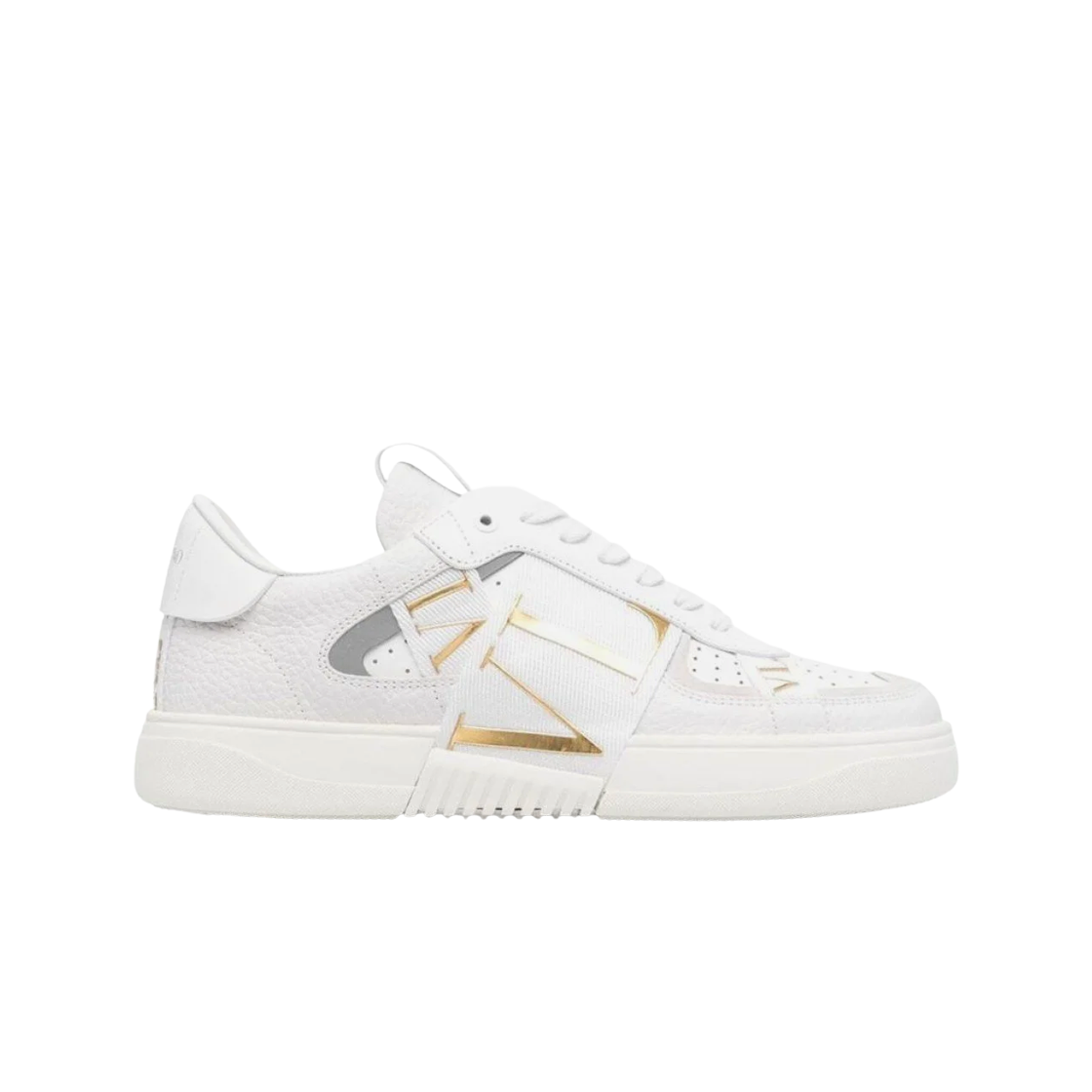 (W) 발렌티노 송아지 가죽 & 패브릭 밴드 VL7N 로우탑 스니커즈 화이트 앤티크 브래스