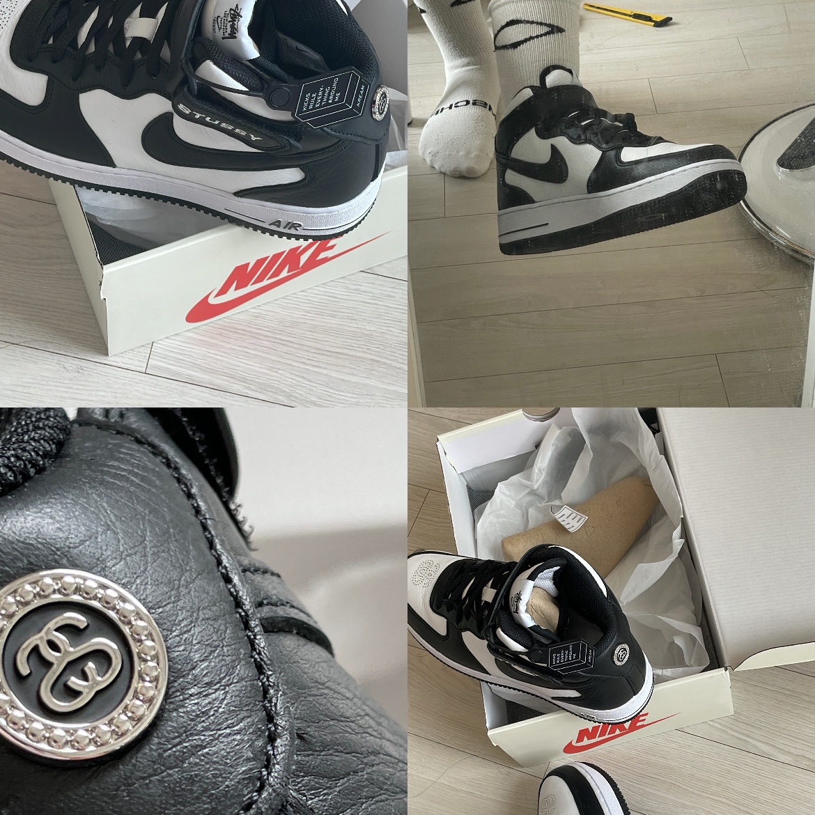 Nike x Stussy Air Force 1 '07 Mid SP Black and Light Bone 착용 스타일 - 2
